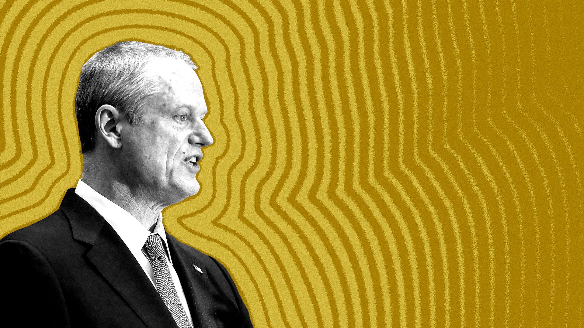 Photo illustration of Massachusetts Governor Charlie Baker with lines radiating from him.