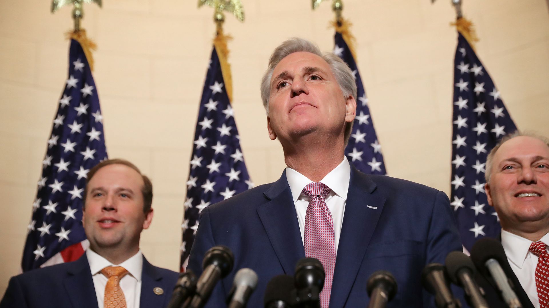 Rep. Jason Smith is seen with House Minority Leader Kevin McCarthy during a news conference.