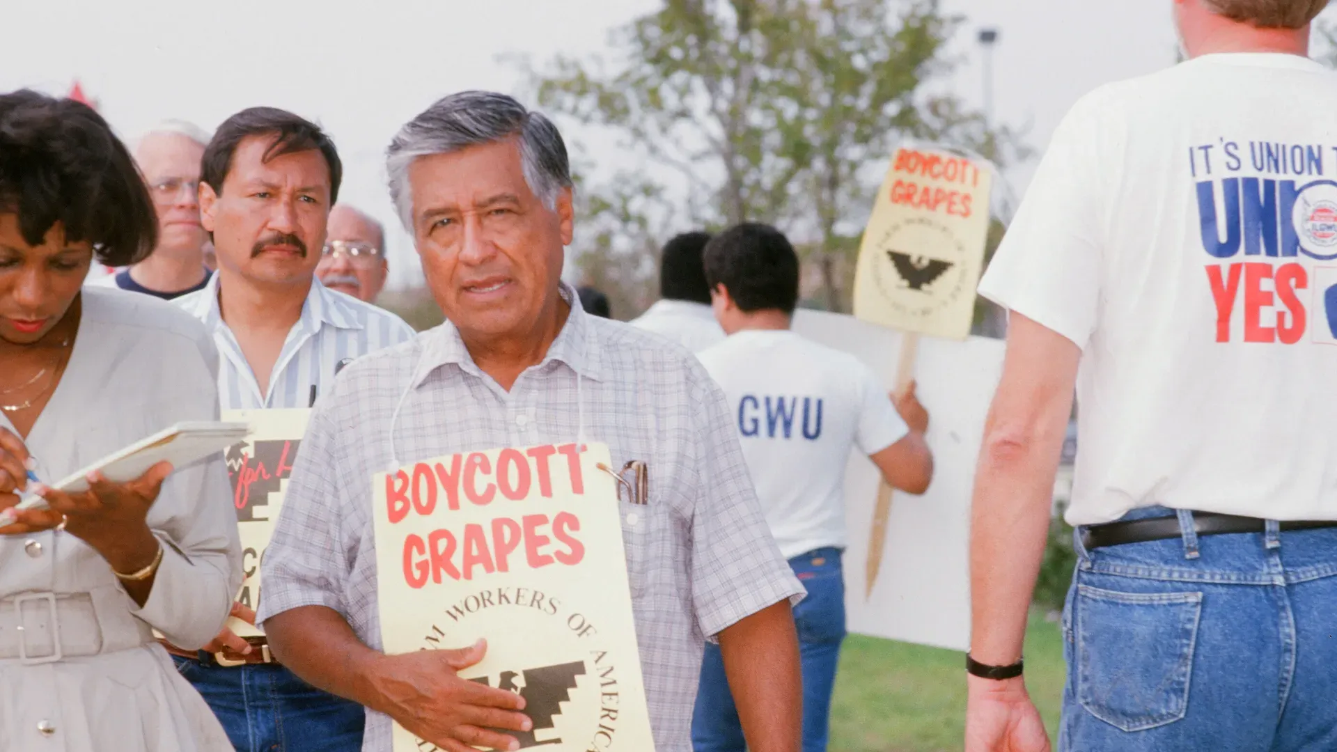 Chávez at a protest in 1990. Photo: Najlah Feanny/Corbis via Getty Images