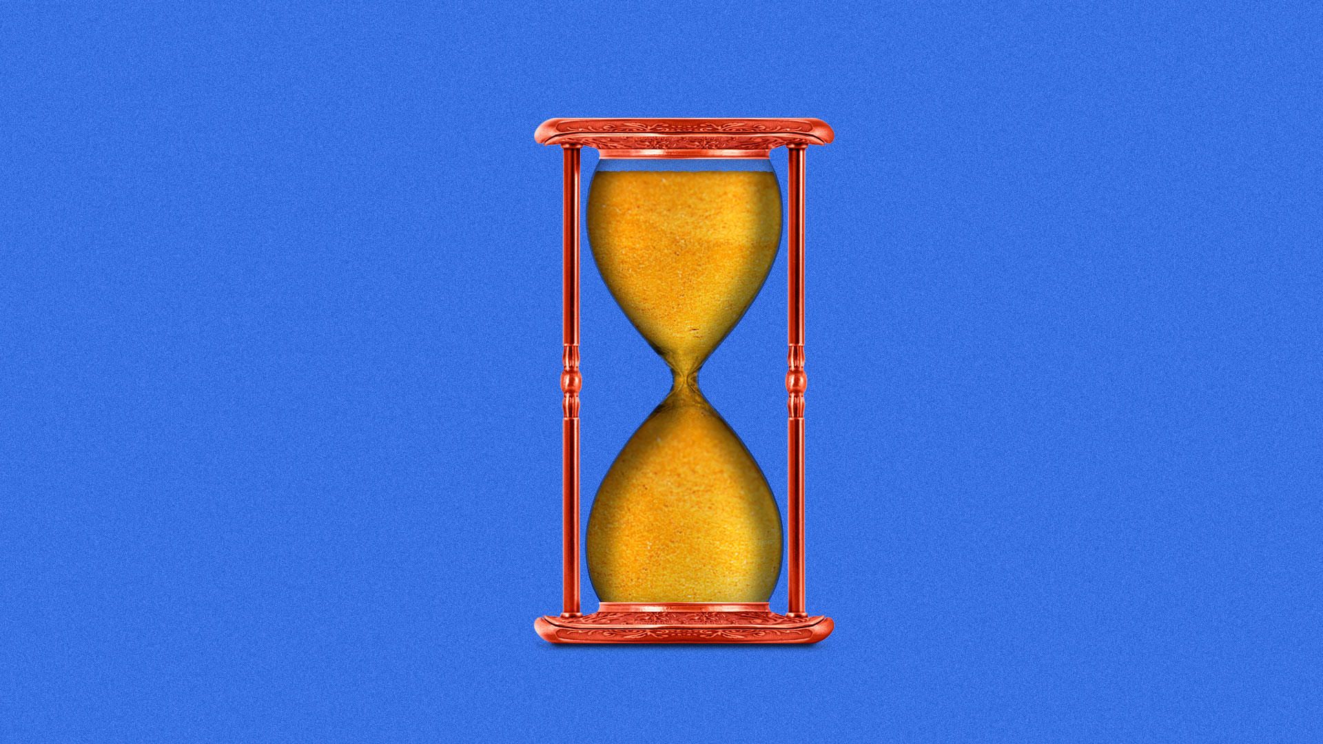 Illustration of a very full hourglass.