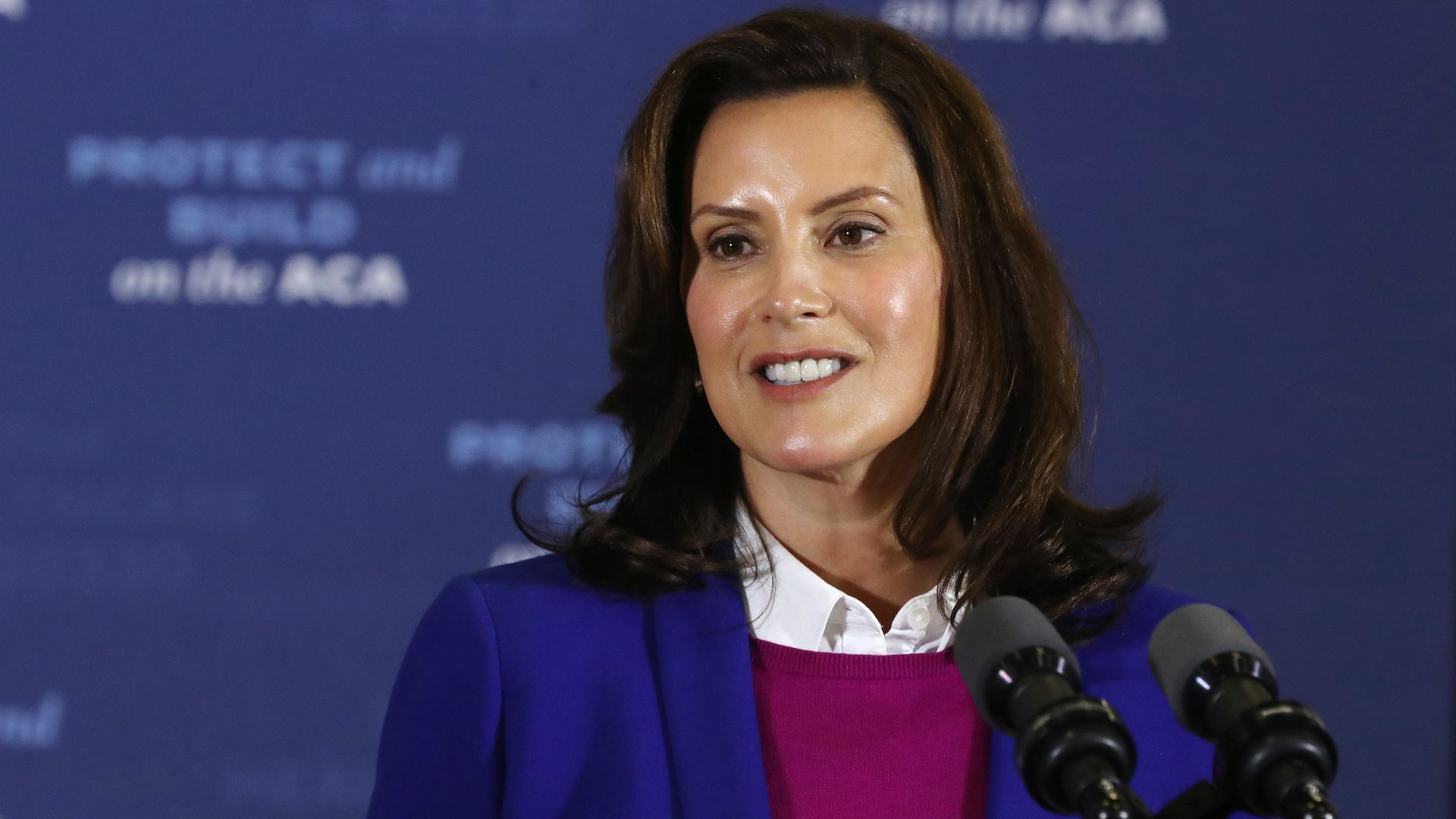Gretchen Whitmer delivers remarks about health care at Beech Woods Recreation Center. Photo: Chip Somodevilla/Getty Images