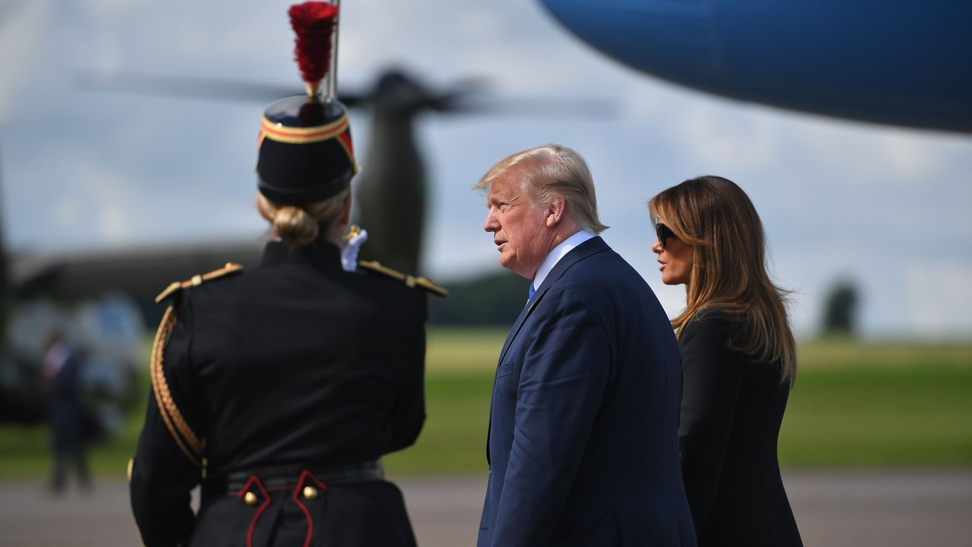 President Trump and First Lady Melania Trump after disembarking from Air Force One at Caen-Carpiquet Airport in Carpiquet, Normandy. Photo: Mandel Ngan/AFP/Getty Images