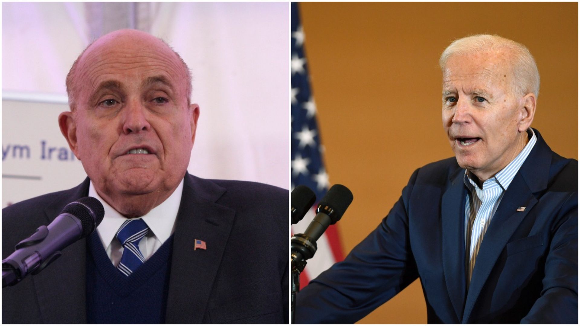 This image is a split screen between Giuliani and Biden.