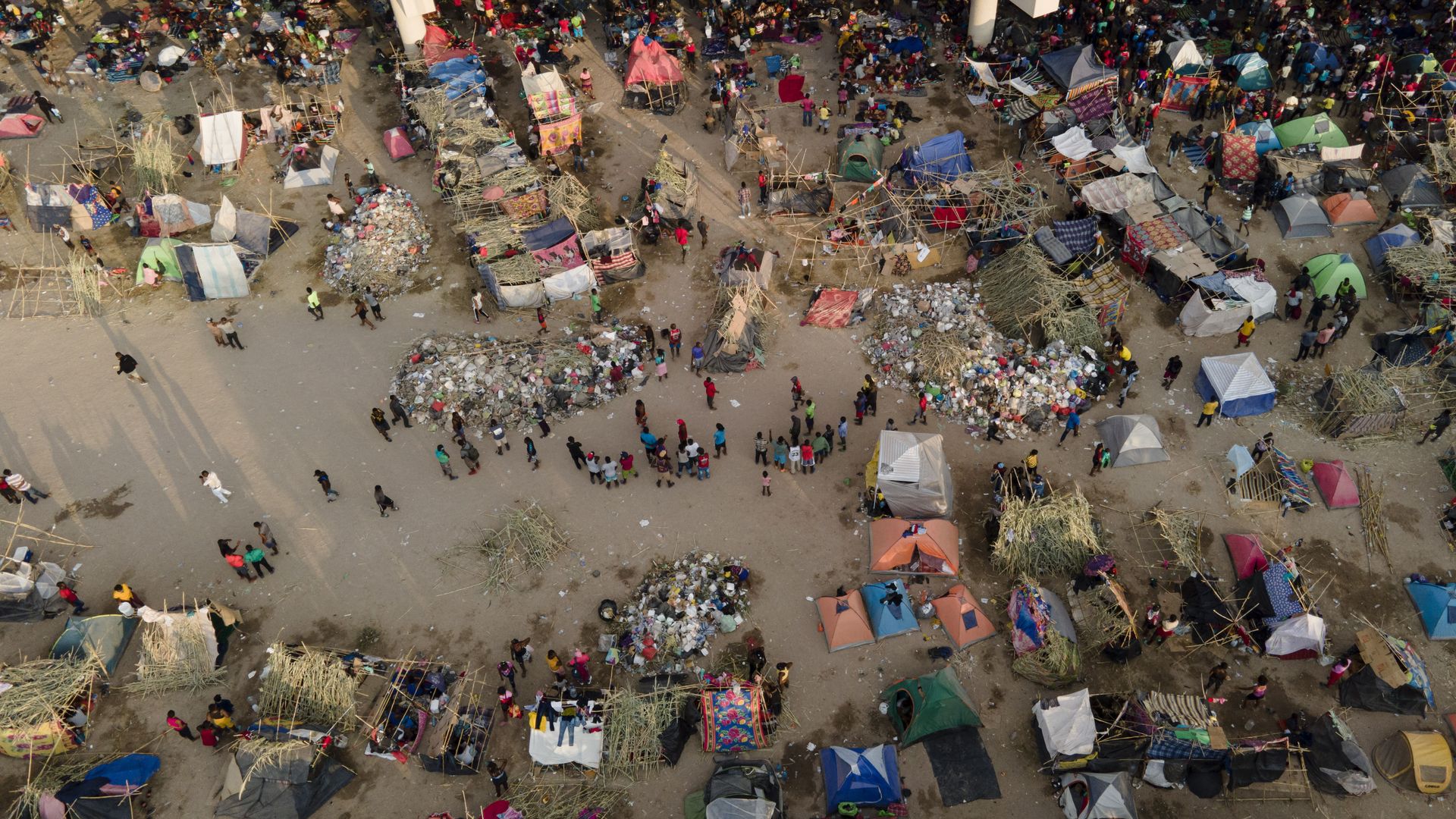 Migrants' encampment along the International Bridge near the Rio Grande in Del Rio, Texas, on Tuesday.