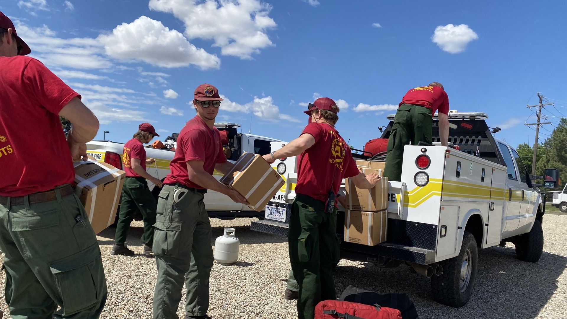 Bureau of Land Management Alaska Fire Service firefighters prepare to go to Canada on Tuesday.