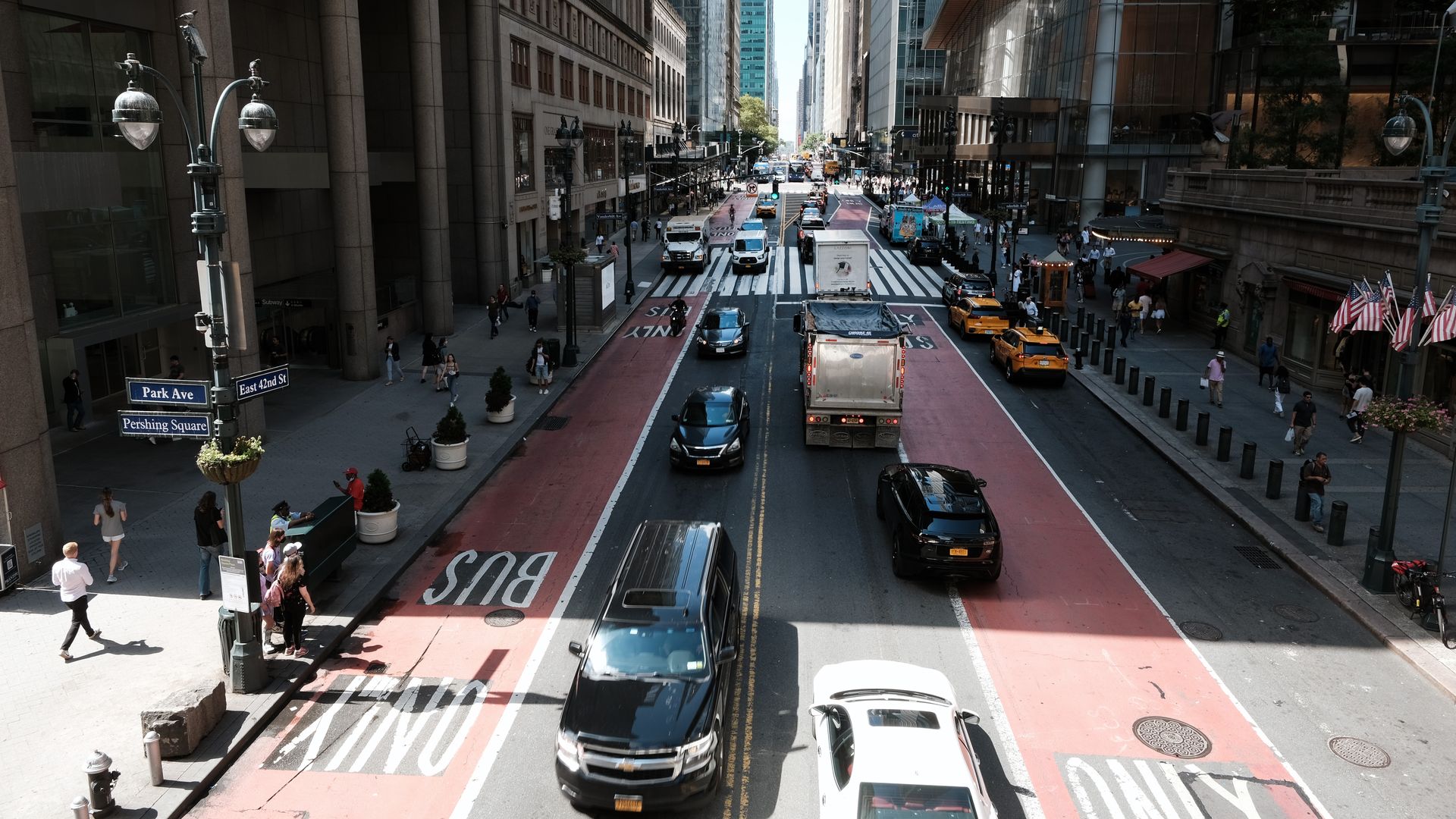 Traffic moves through midtown Manhattan on August 31, 2022 in New York City.