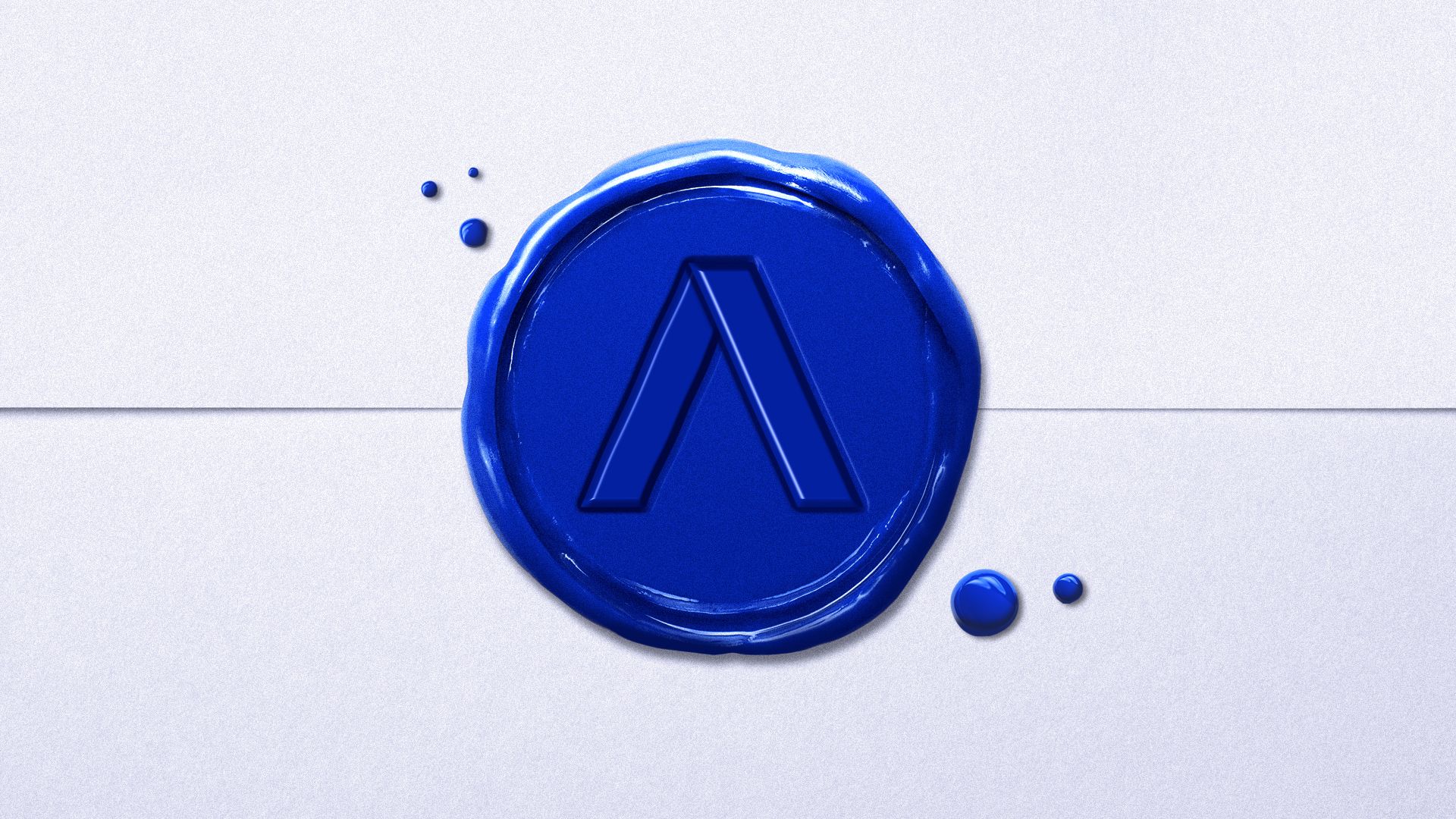 Illustration of a close up of the back of an envelope's blue wax seal with the Axios "A" pressed into the wax.