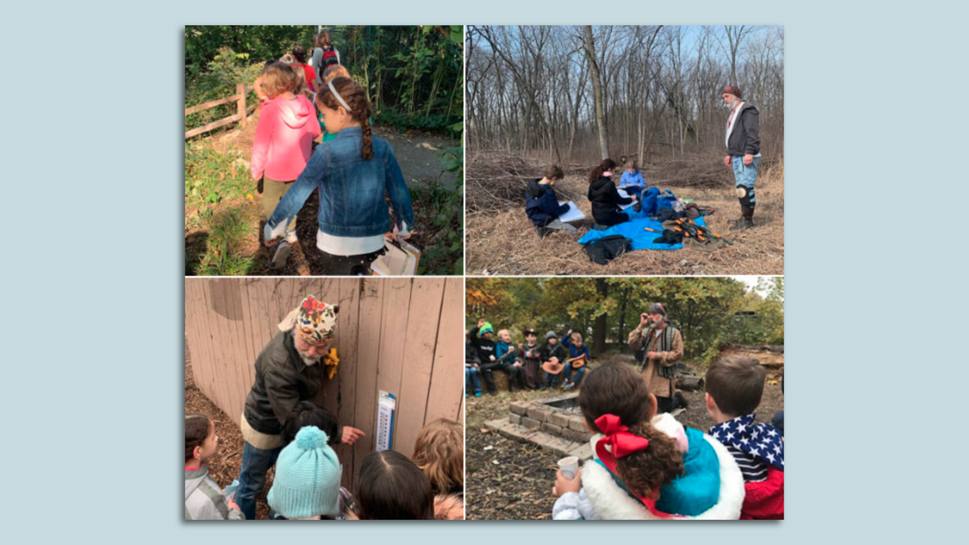 Photo collage of kids and teachers in nature.