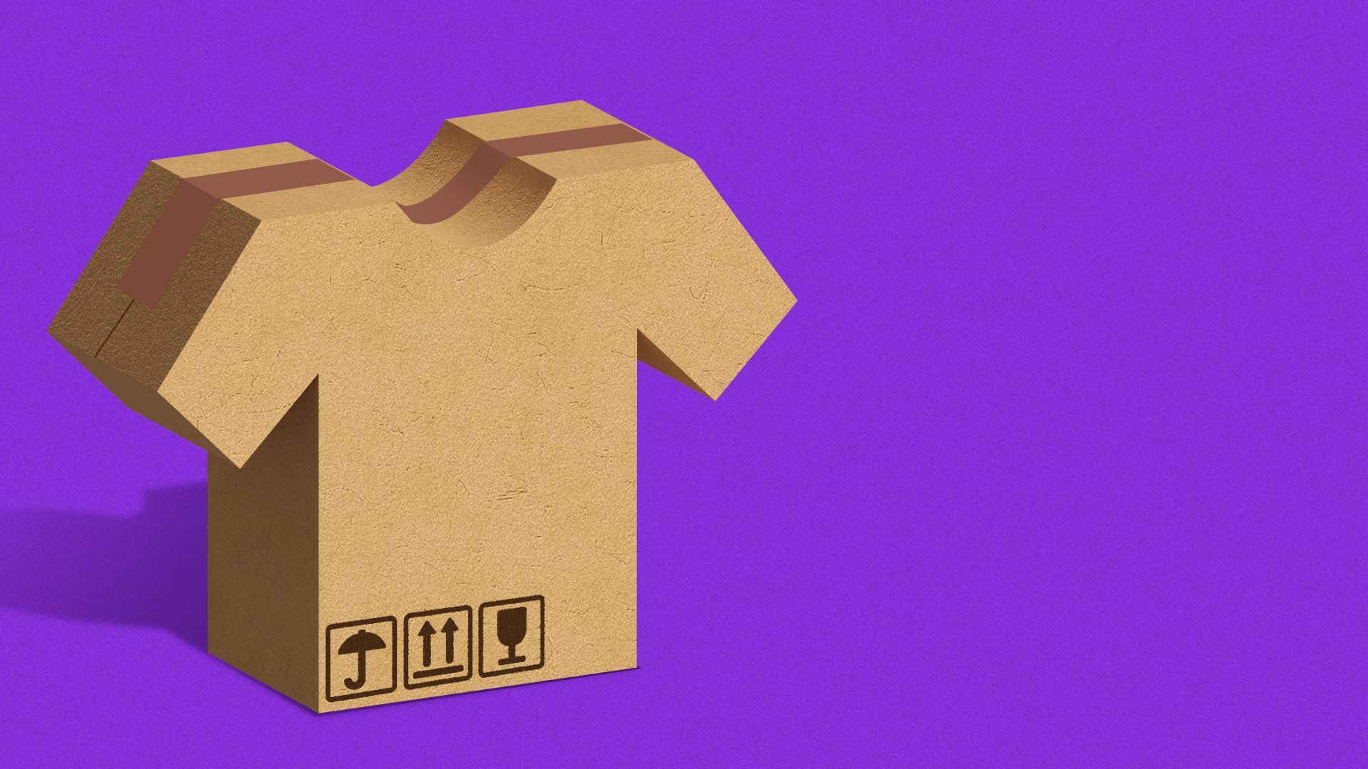 Illustration of a cardbox box in the shape of a t-shirt. 