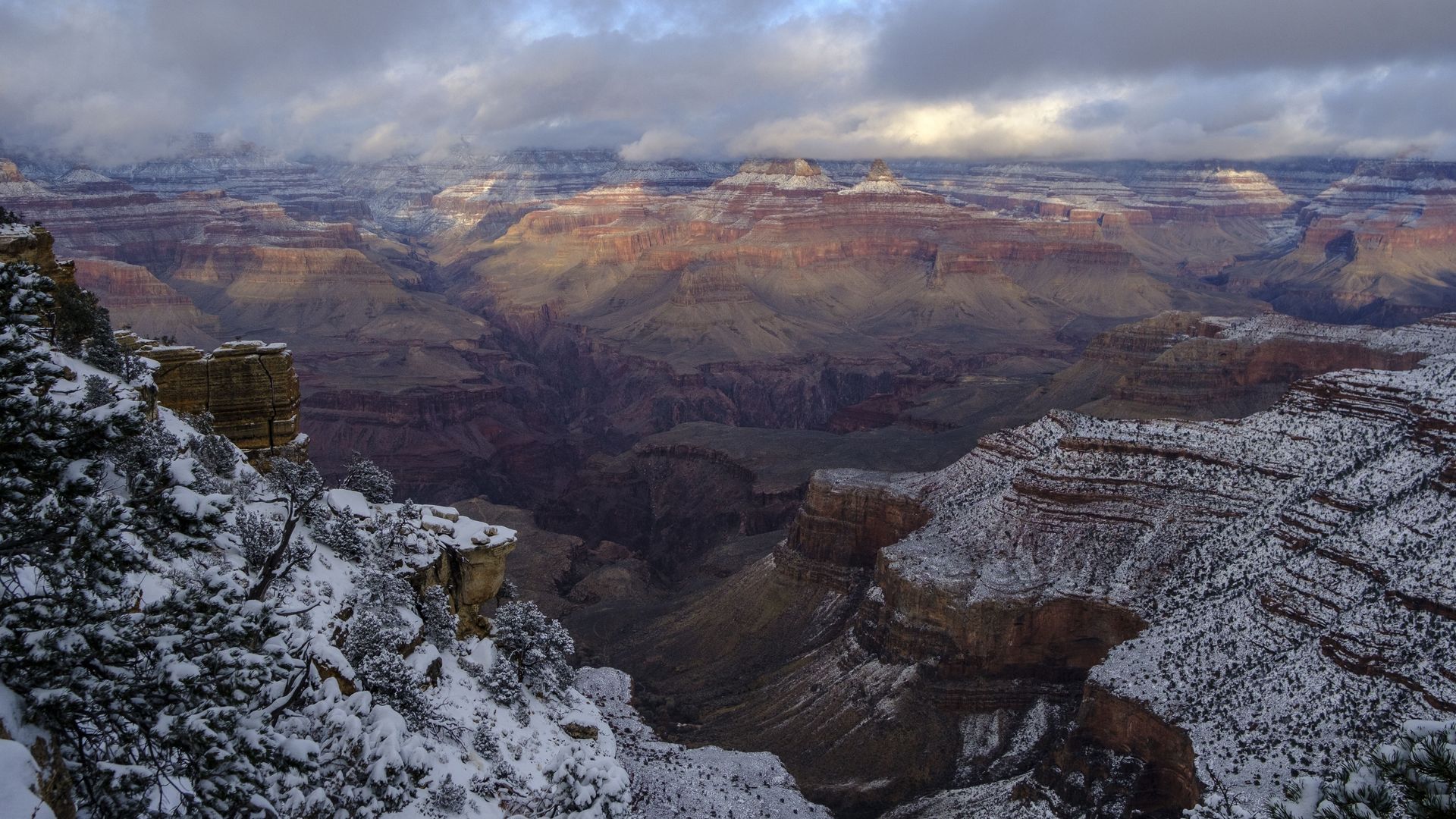 The Grand Canyon dusted with snow. 