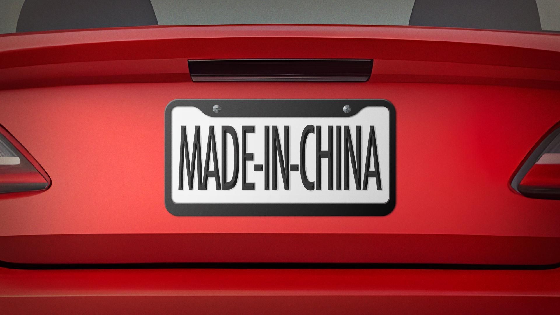 Illustration of a license plate that says "Made in China."