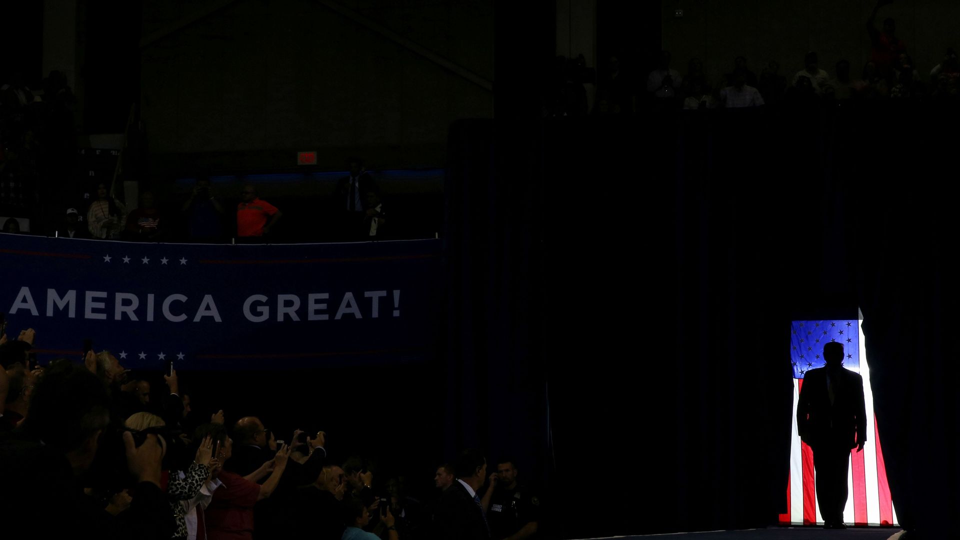 President Trump waits to enter his campaign rally in Lake Charles, La., on Friday.