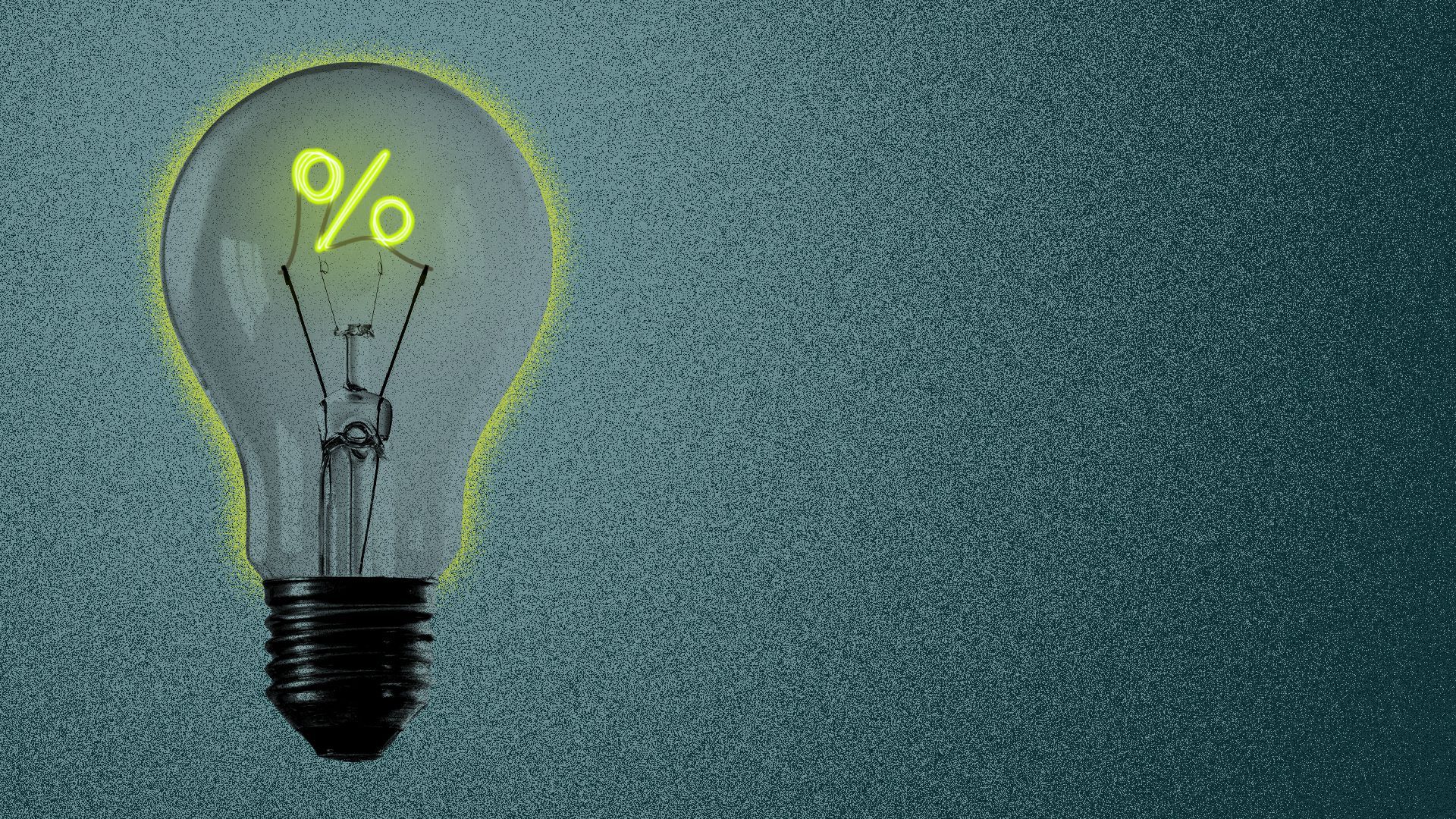 Illustration of a light bulb with a percent sign-shaped filament. 
