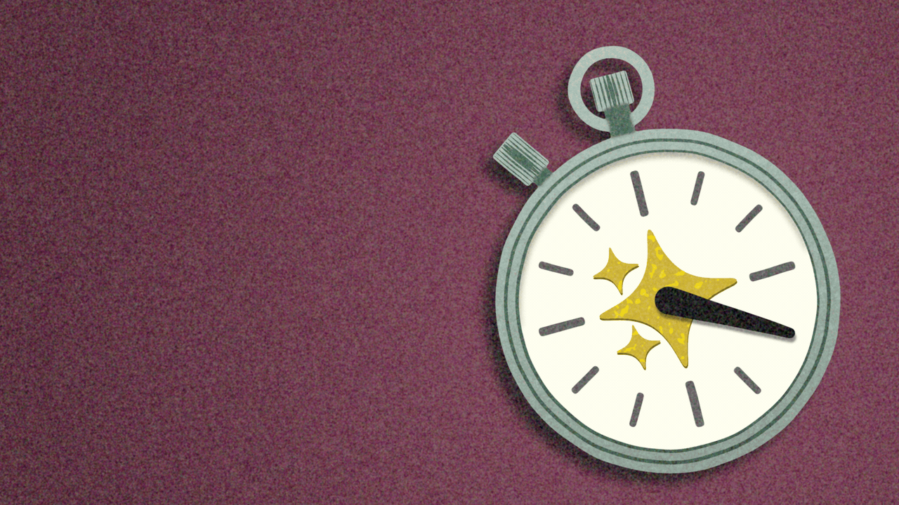 Animated illustration of a stopwatch with a sparkle emoji on the face, and a second hand going haywire.