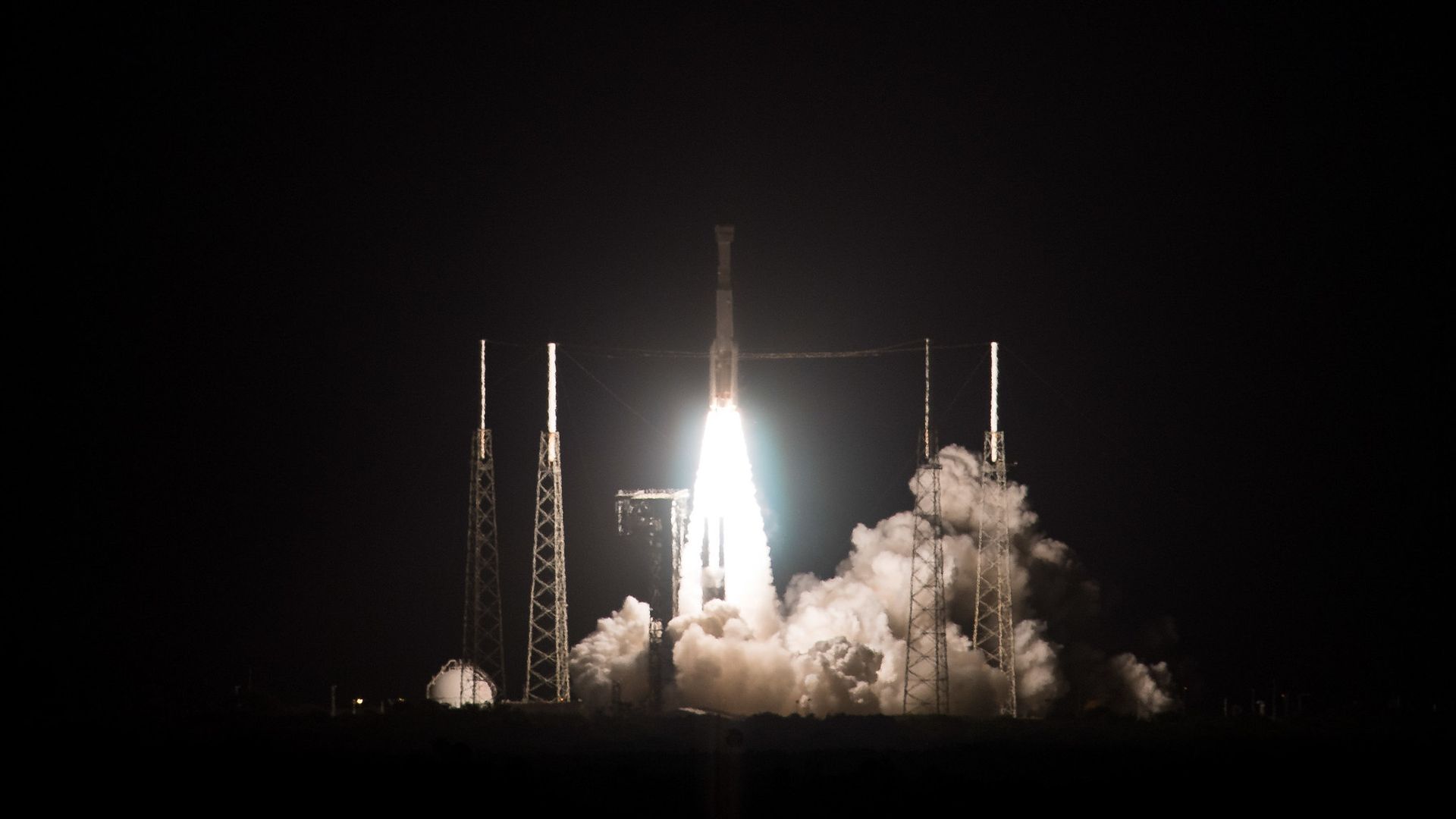 A rocket launches in the dark in Florida