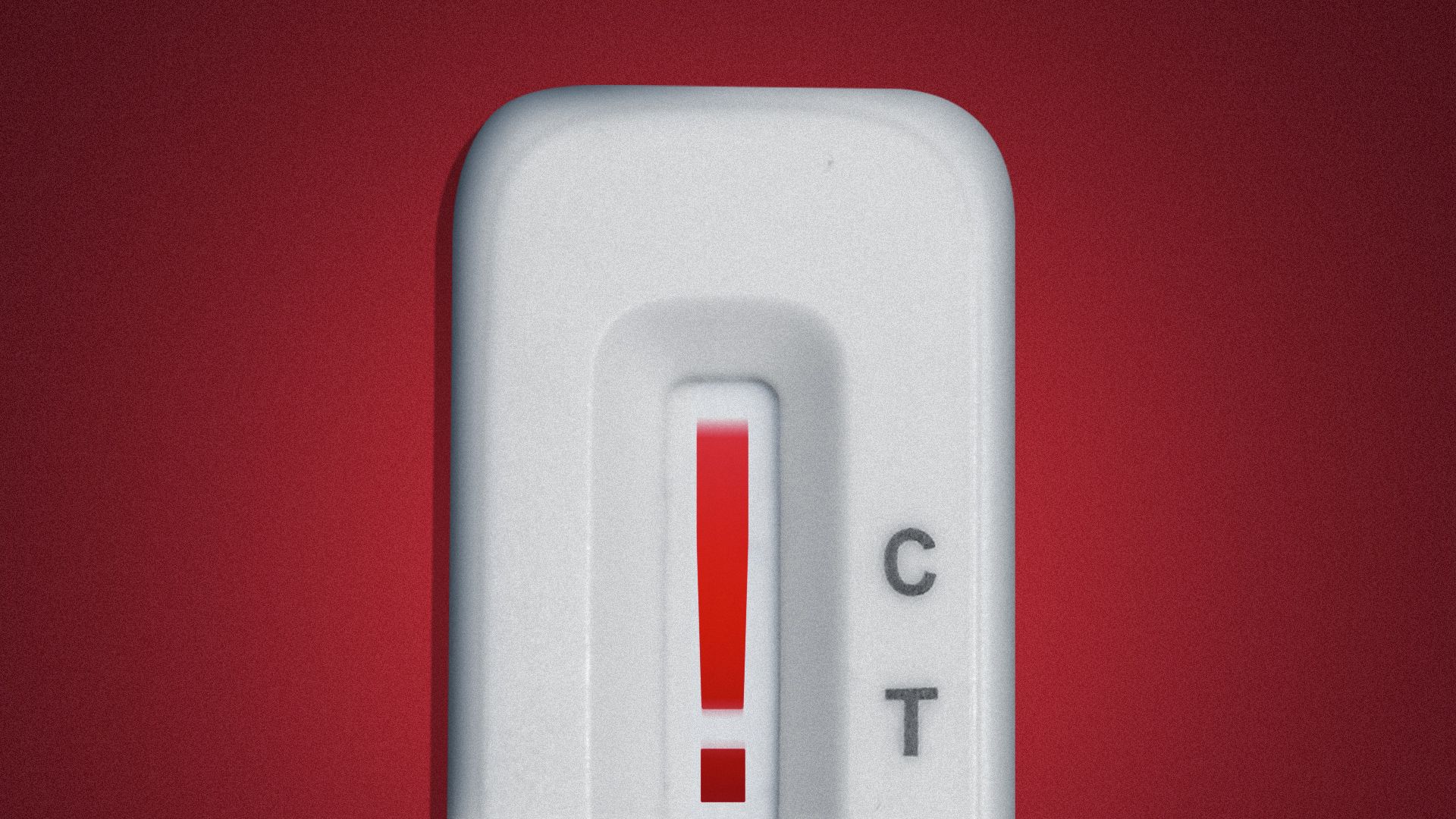 Illustration of a COVID test with an exclamation point in the result window. 