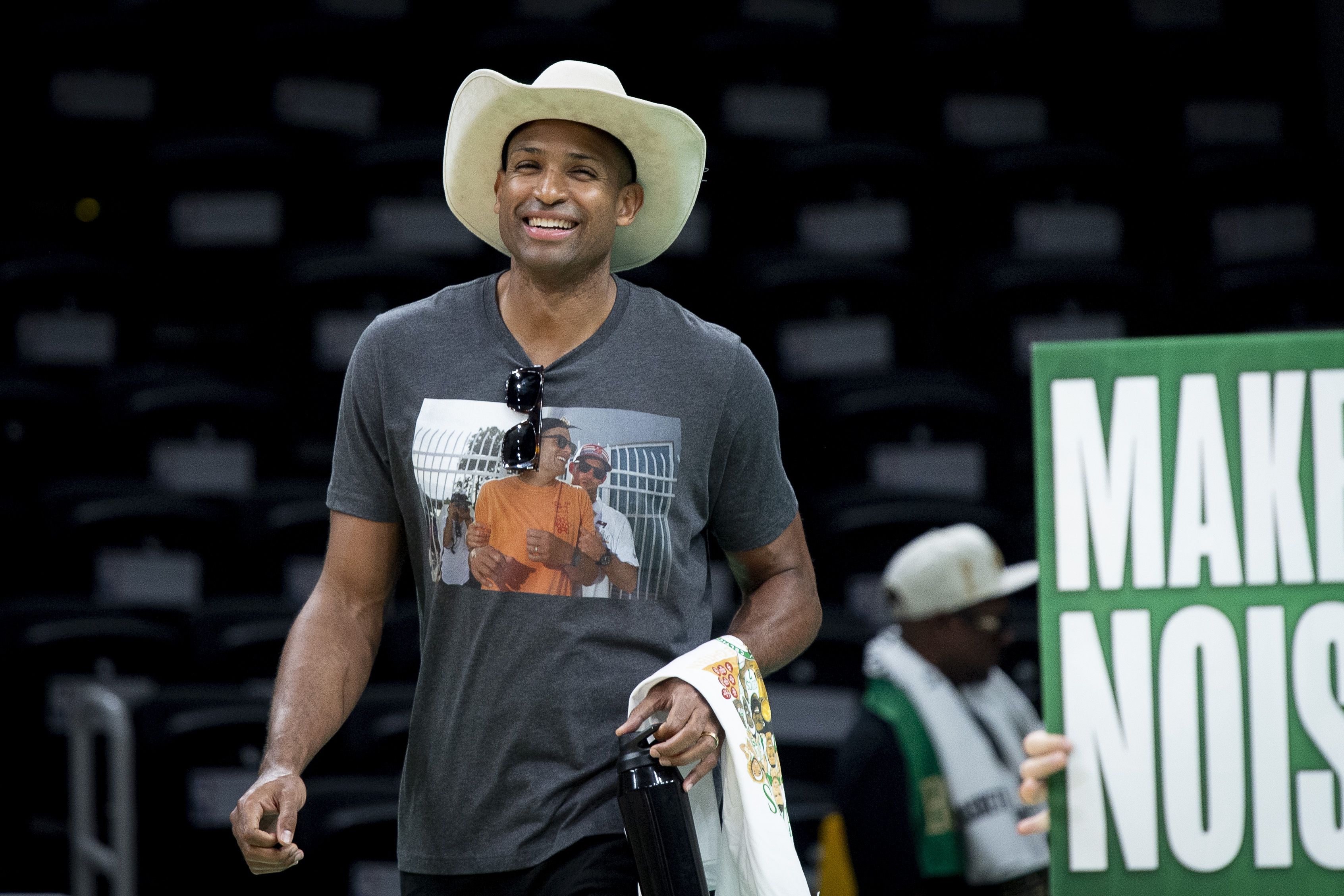 Al Horford #42 of the Boston Celtics walks on the court at TD Garden during the Boston Celtics Victory Event on June 21, 2024 following their 2024 NBA Finals in Boston. 