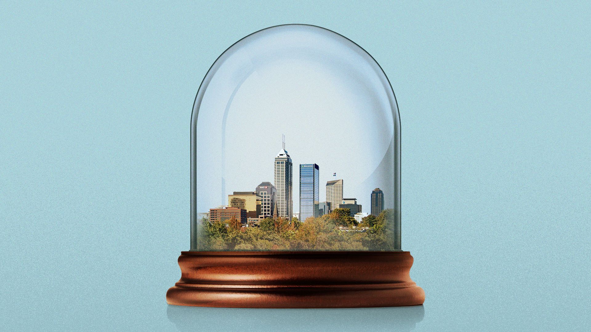 Illustration of the Indianapolis skyline inside of a glass jar.
