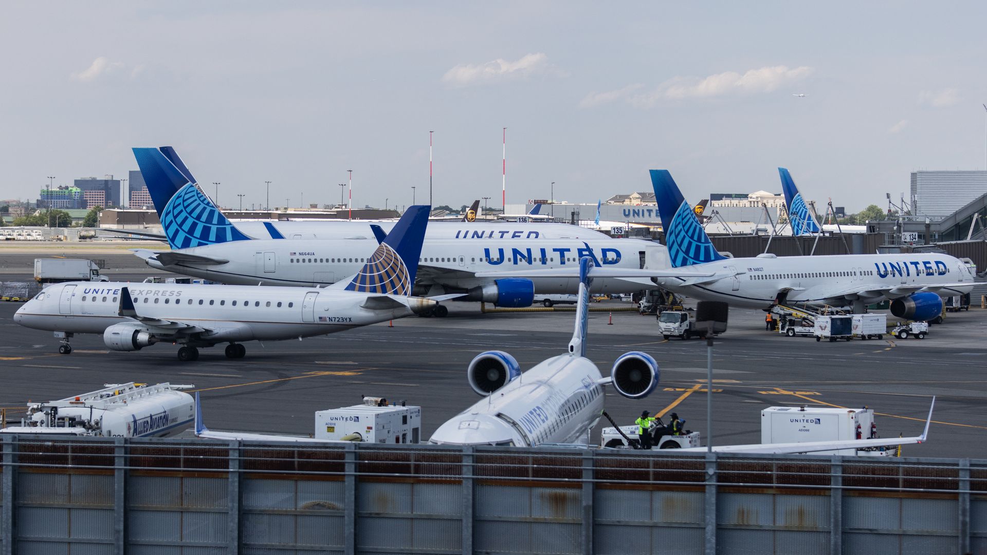 United Airlines aircraft are seen at Newark Liberty International Airport in July.