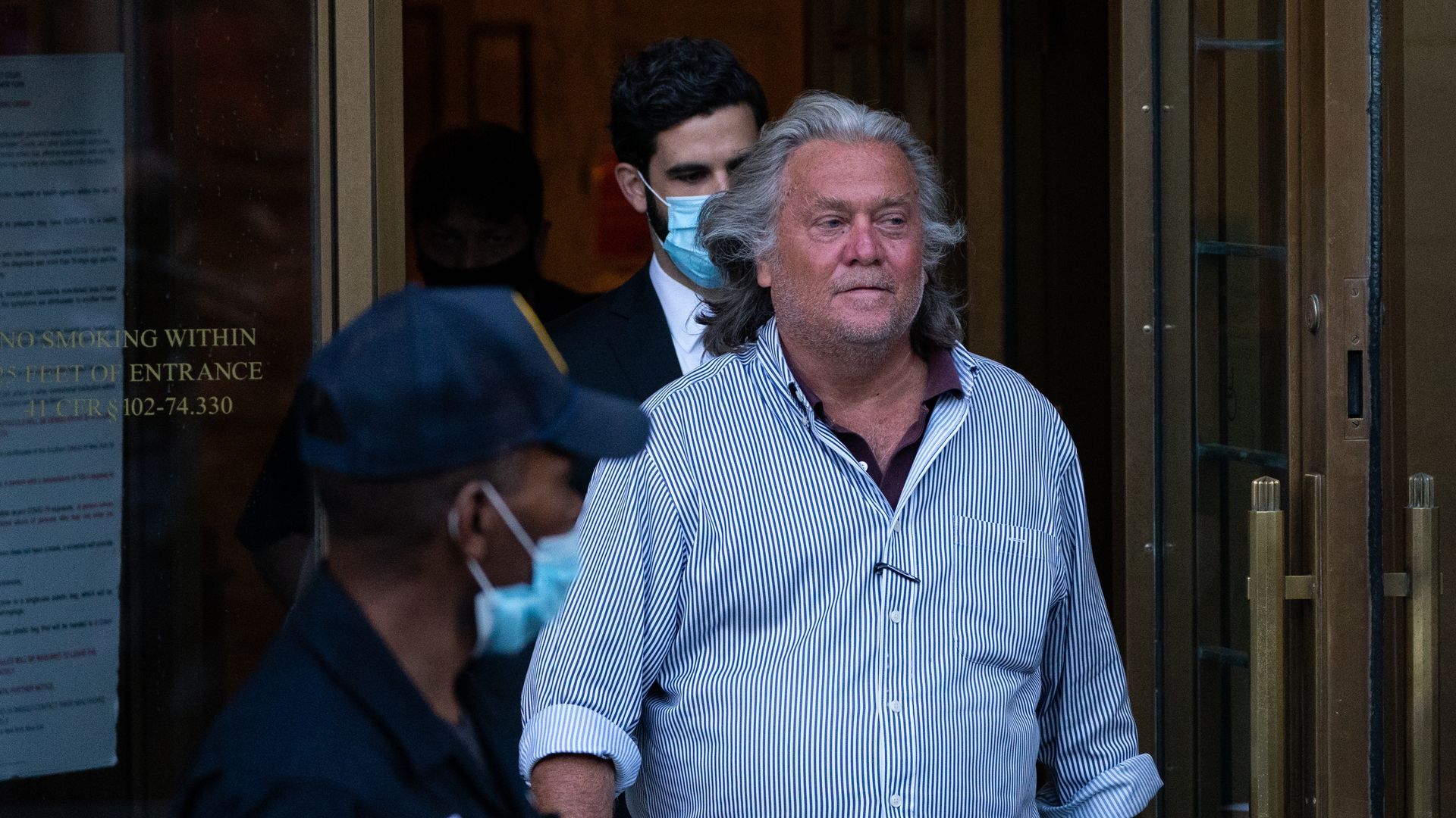 Steve Bannon, former U.S. President Donald Trump political strategist, departs from federal court in New York, U.S., on Thursday, Aug. 20, 2020. 