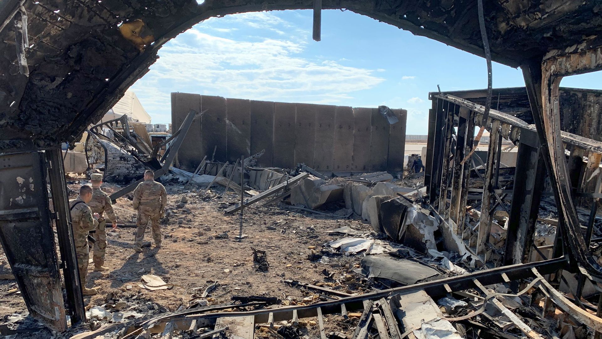 Damage at Ain al-Asad military airbase housing US and other foreign troops in the western Iraqi province of Anbar Jan. 13, 2020.