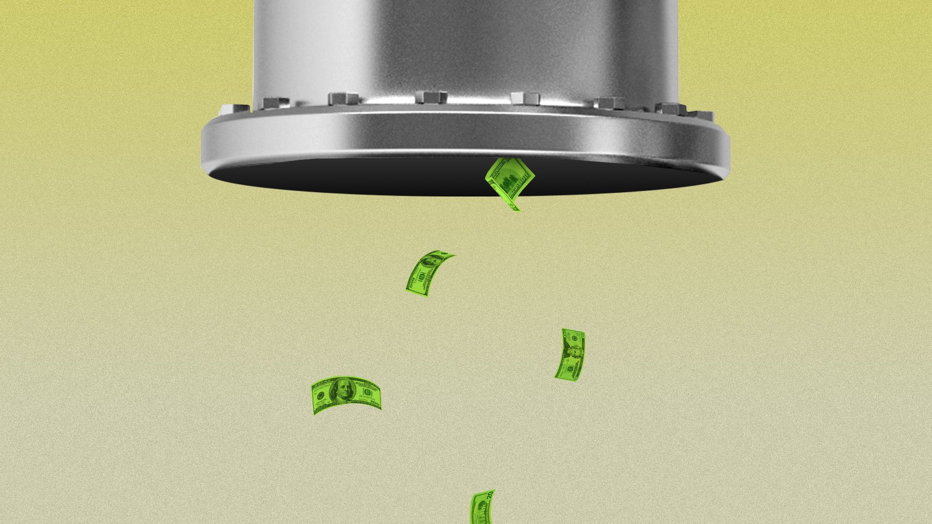 Illustration of a giant pipe with a few bills coming out.