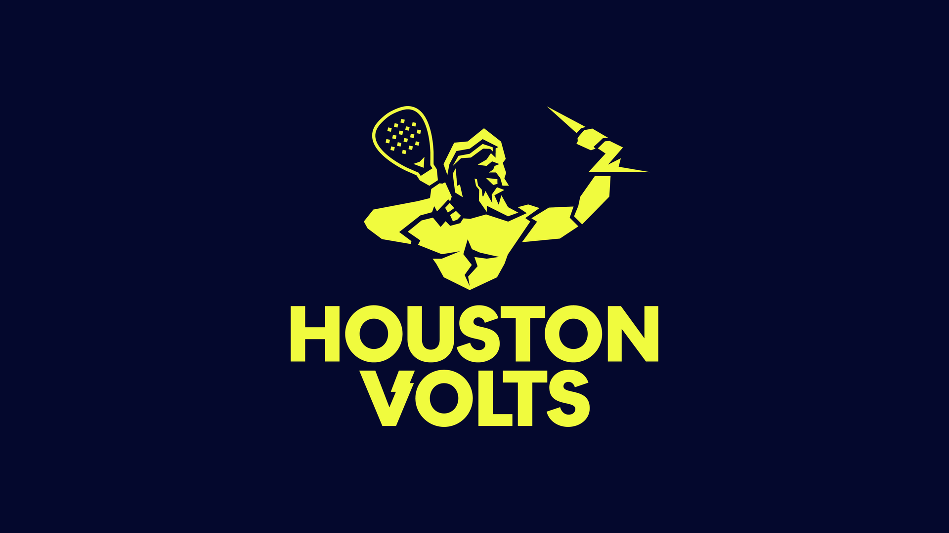 A logo featuring Zeus holding a lightning bolt and padel board with the words "HOUSTON VOLTS"
