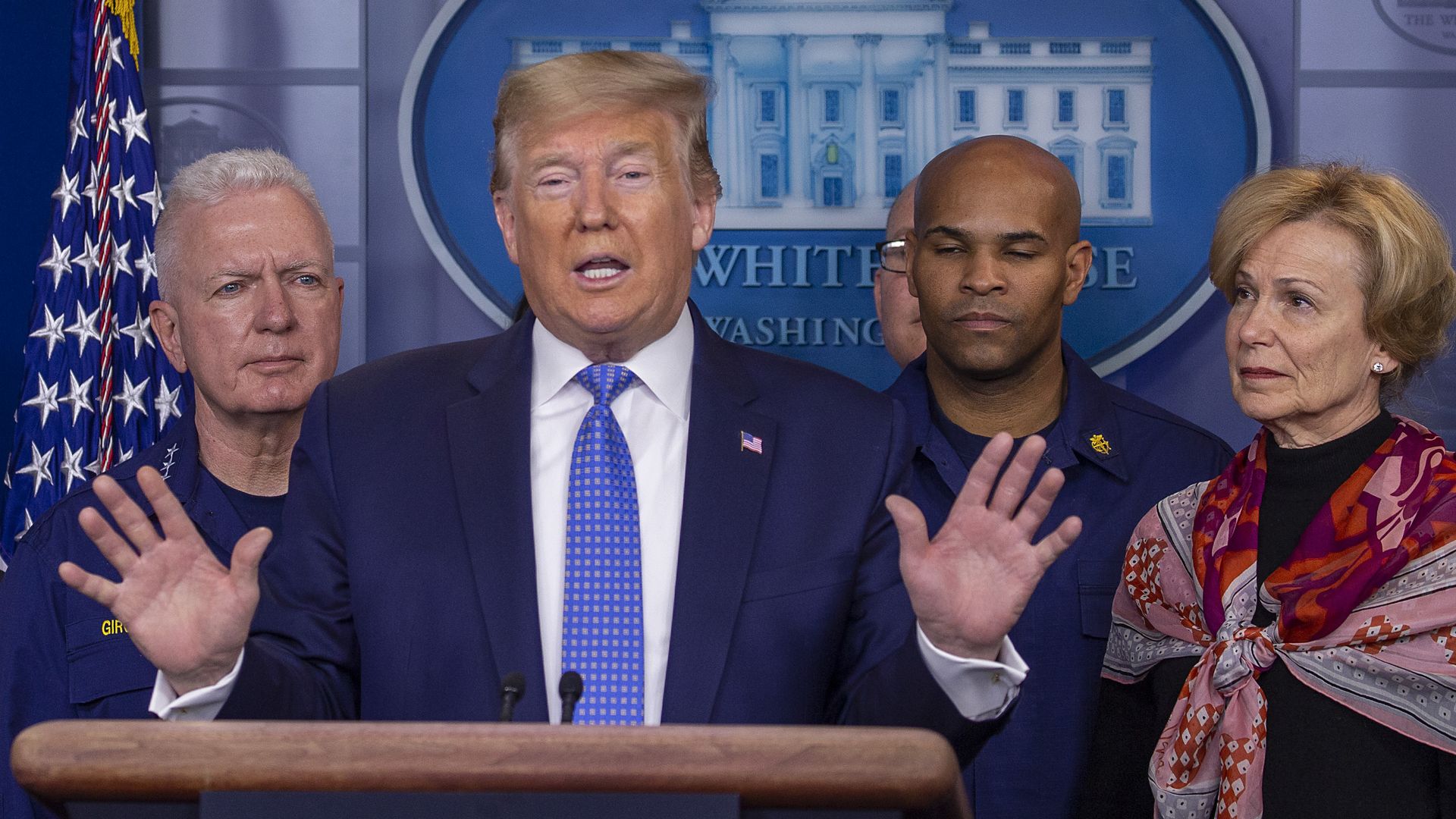 President Donald Trump speaks at the White House during a coronavirus task force update.