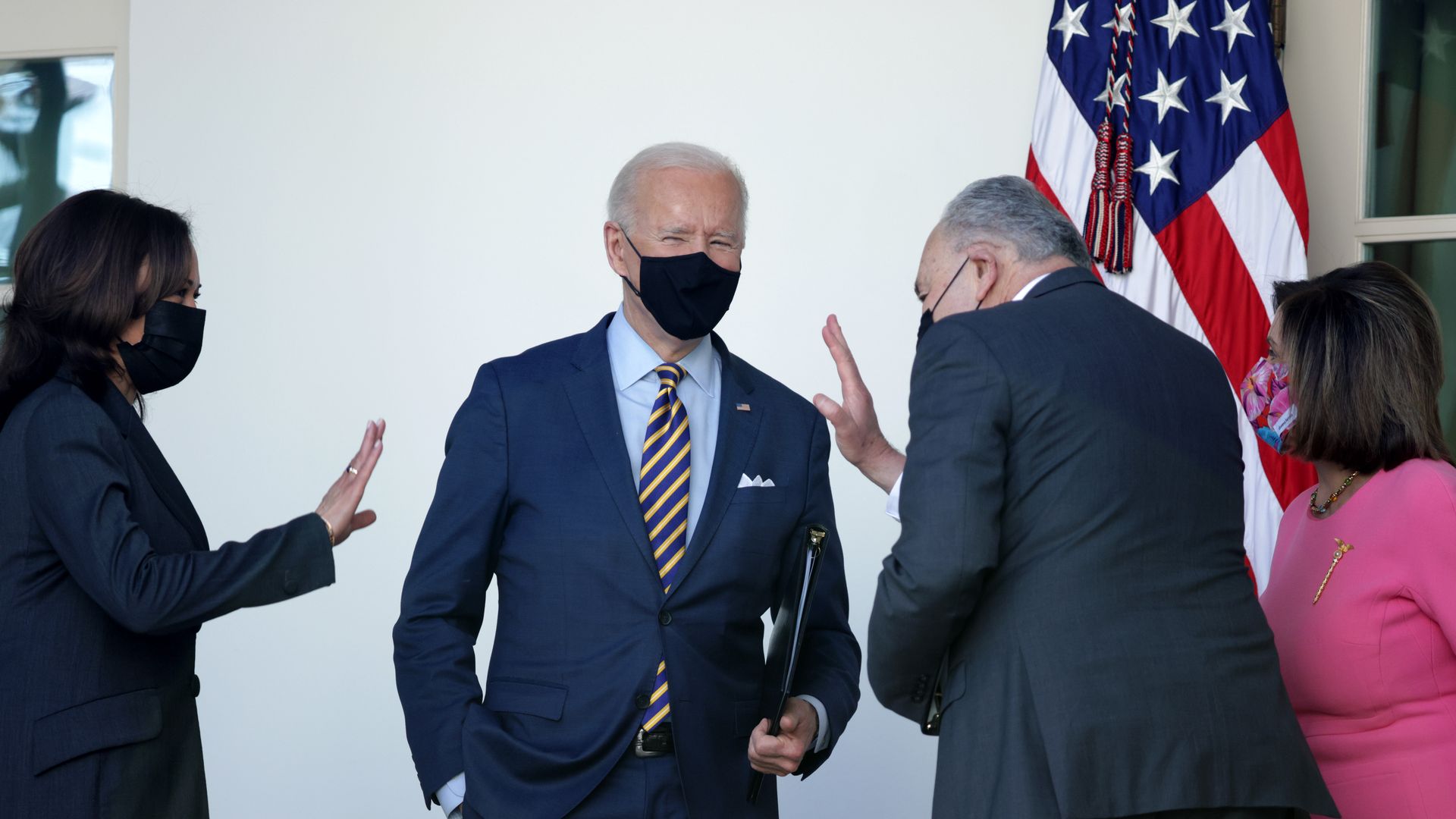 Biden with Kamala Harris, Schumer and Pelosi
