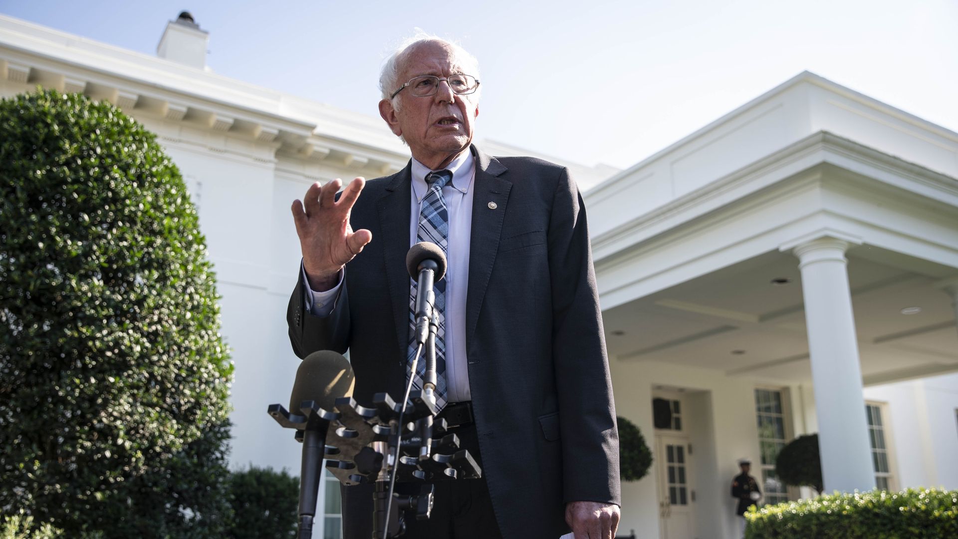 Senator Bernie Sanders speaks to reporters at the White House
