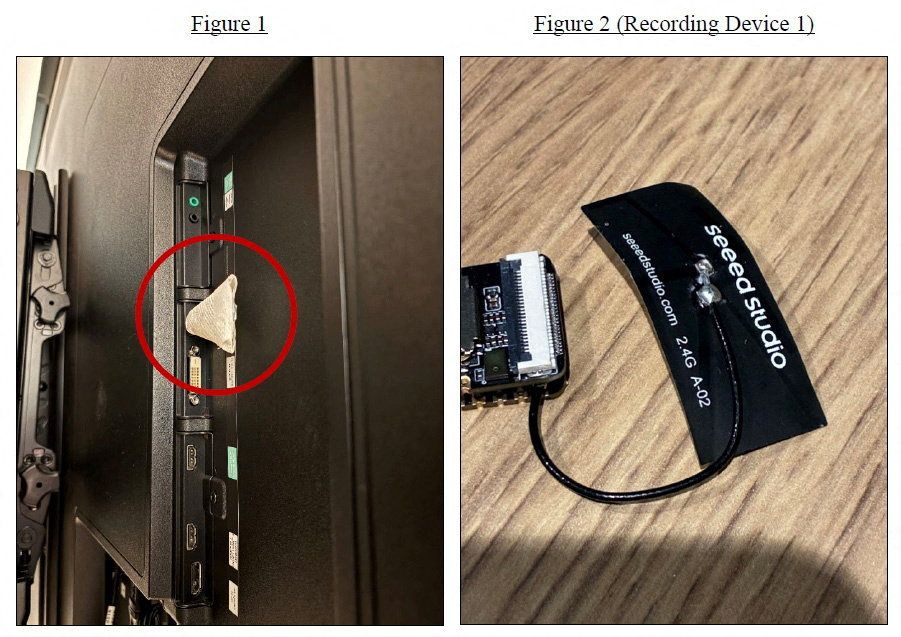 A device, which the Justice Department says is a hidden audio recorder, was found in an OpenAI conference room.