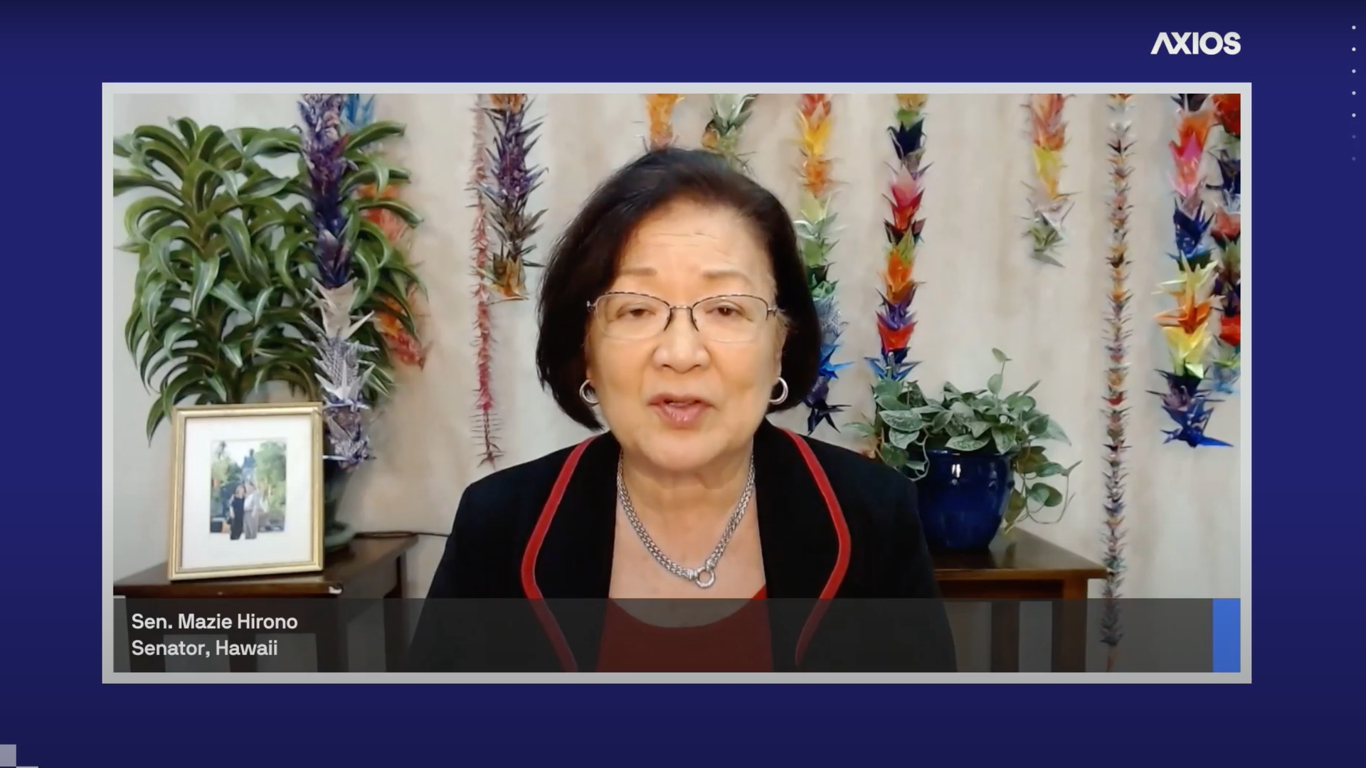 Screenshot of Mazie Hirono speaking to the camera 