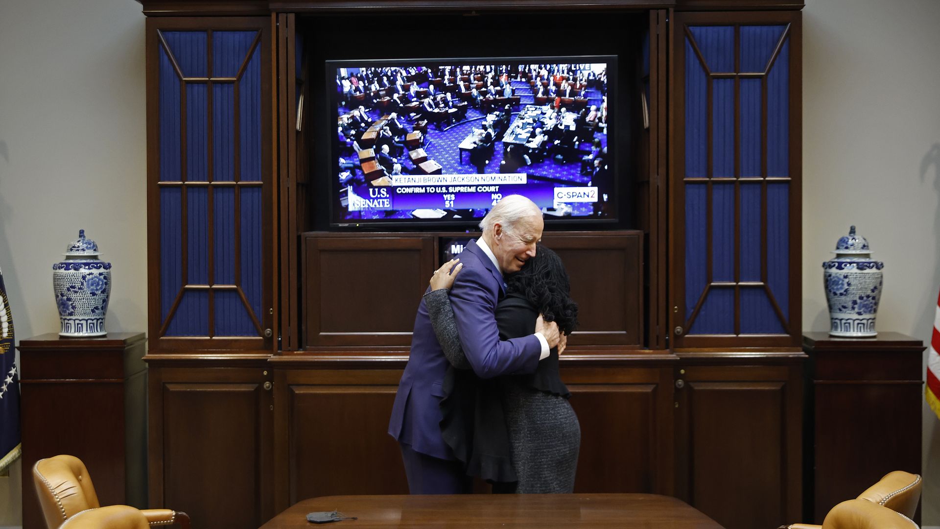 Picture of Joe Biden and Ketanji Brown Jackson hugging