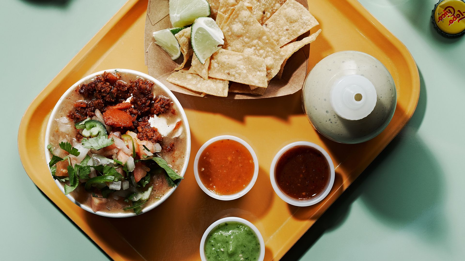 A tray of Mexican food