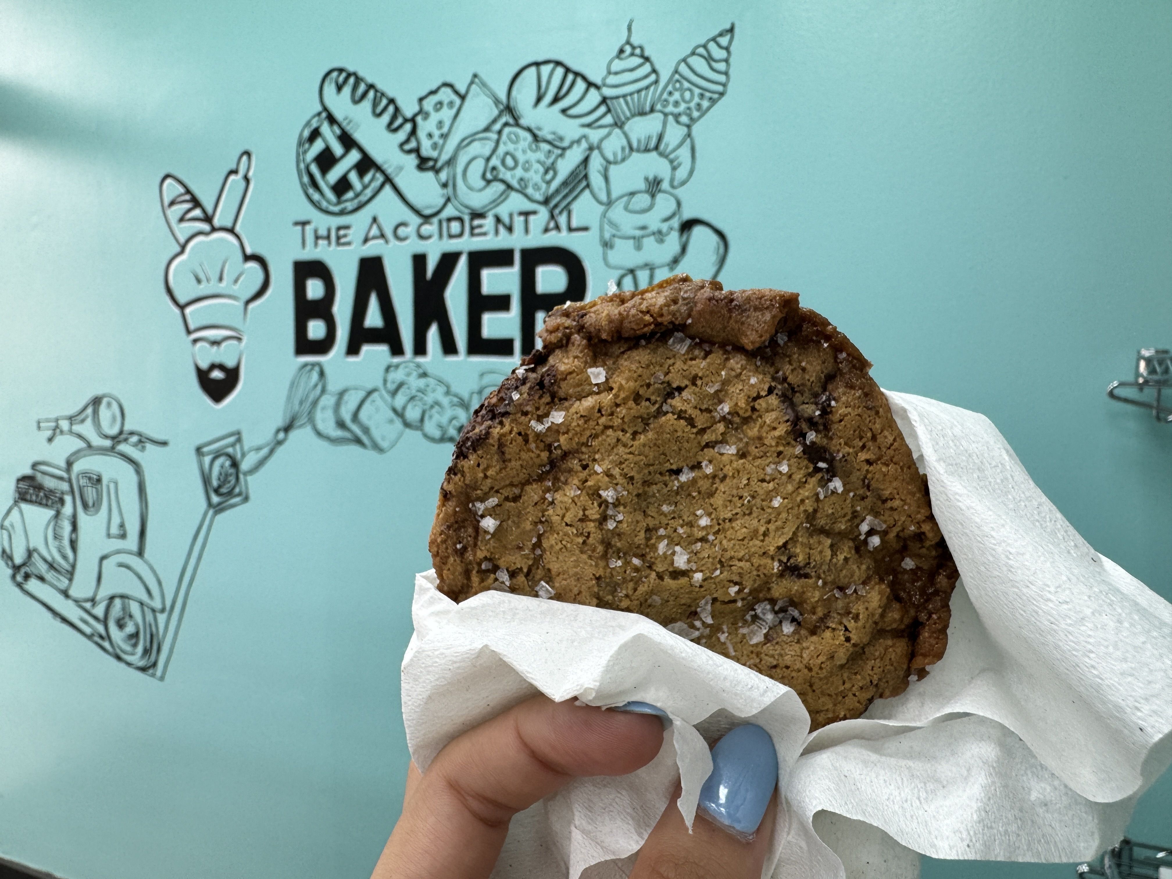 cookie in front of sign