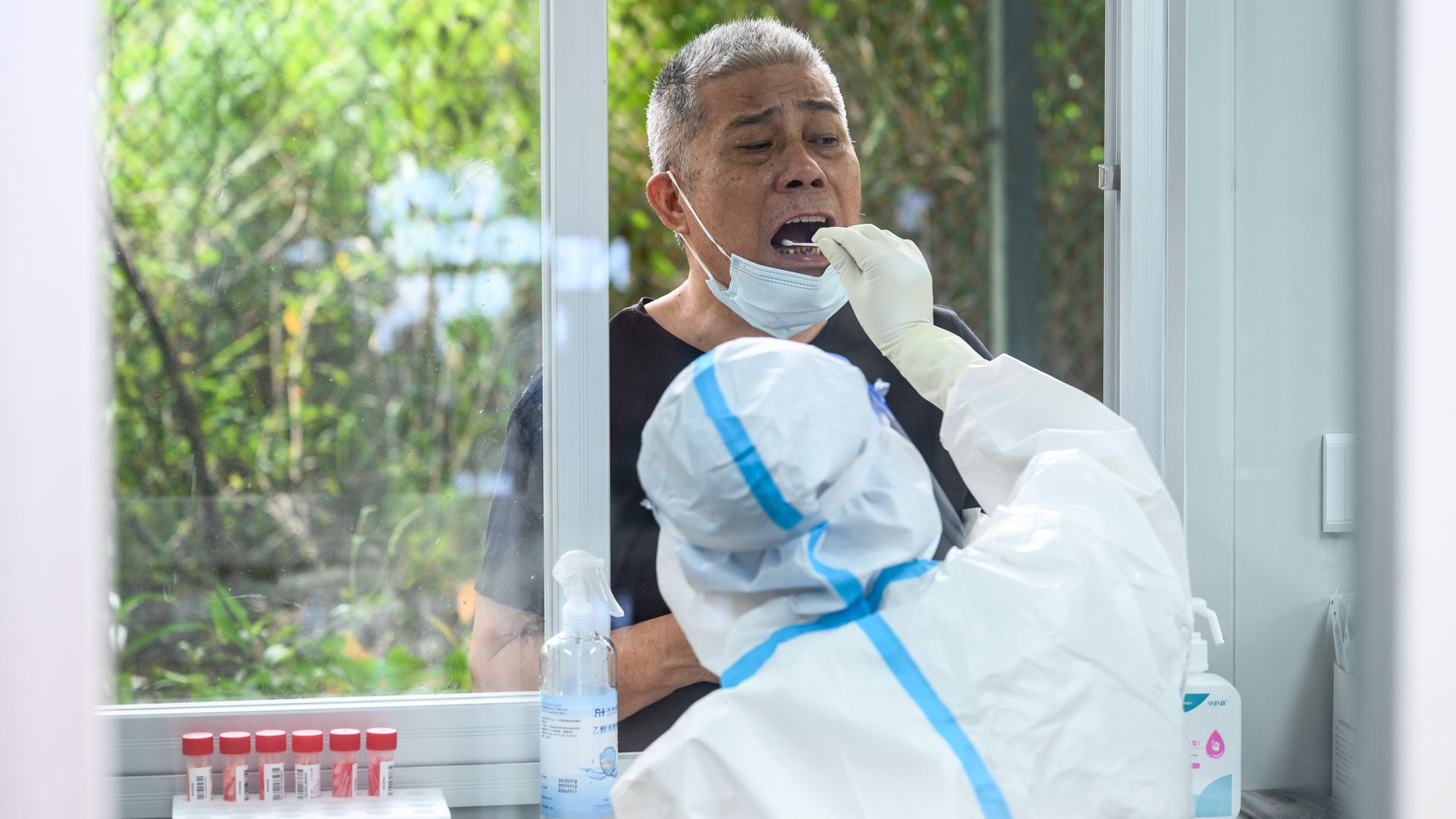 A person receiving a coronavirus test in Guangzhou, China, on July 8.