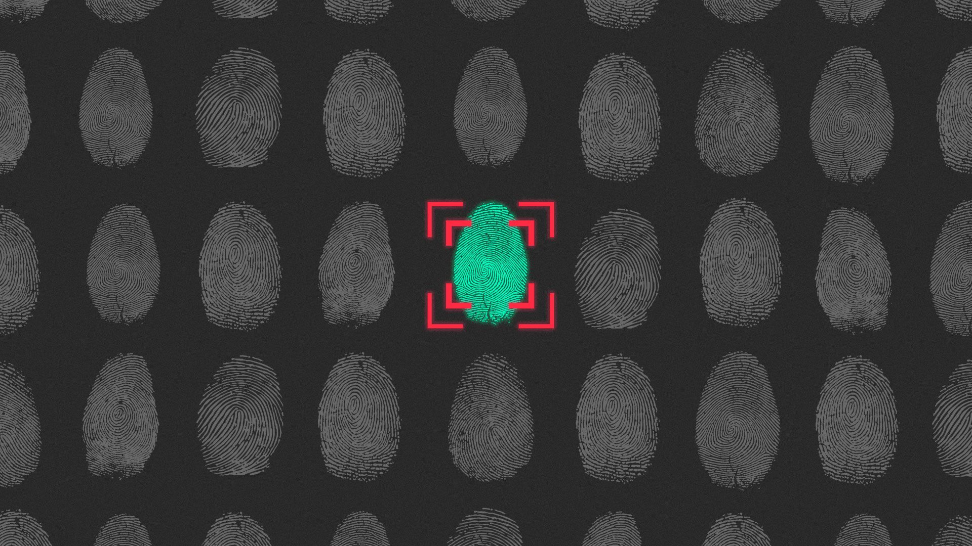 Illustration of fingerprint patterns with a tracking target on the middle print.