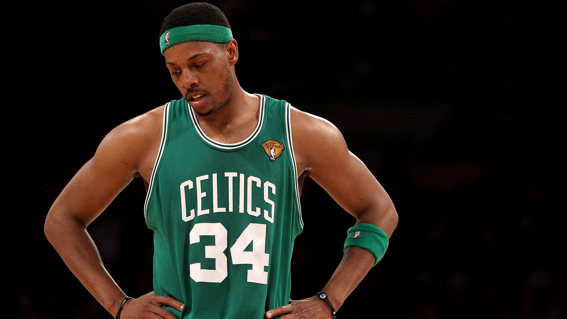 Paul Pierce Boston Celtics stands on the court.