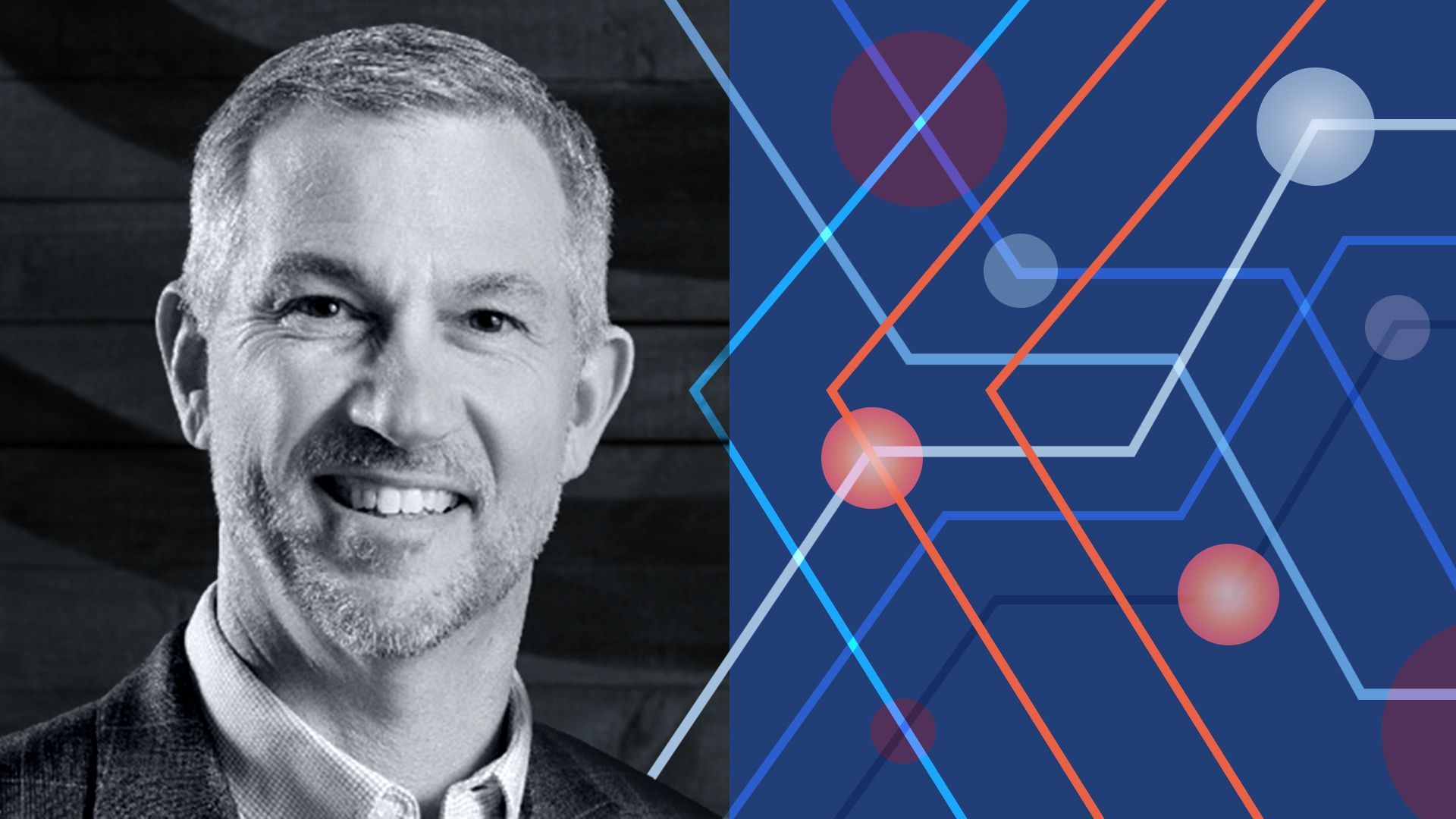 Photo illustration of Jeff McElfresh and abstract shapes.