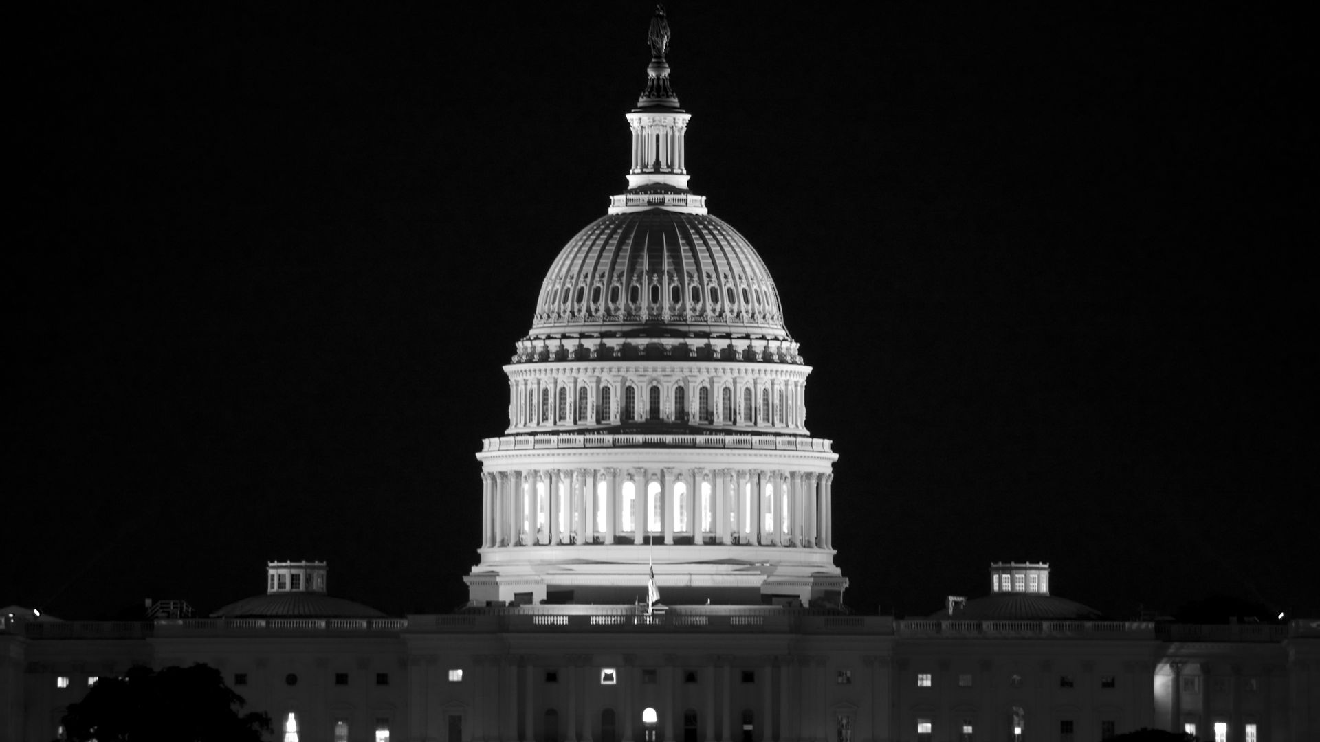 U.S. Capitol building at night.