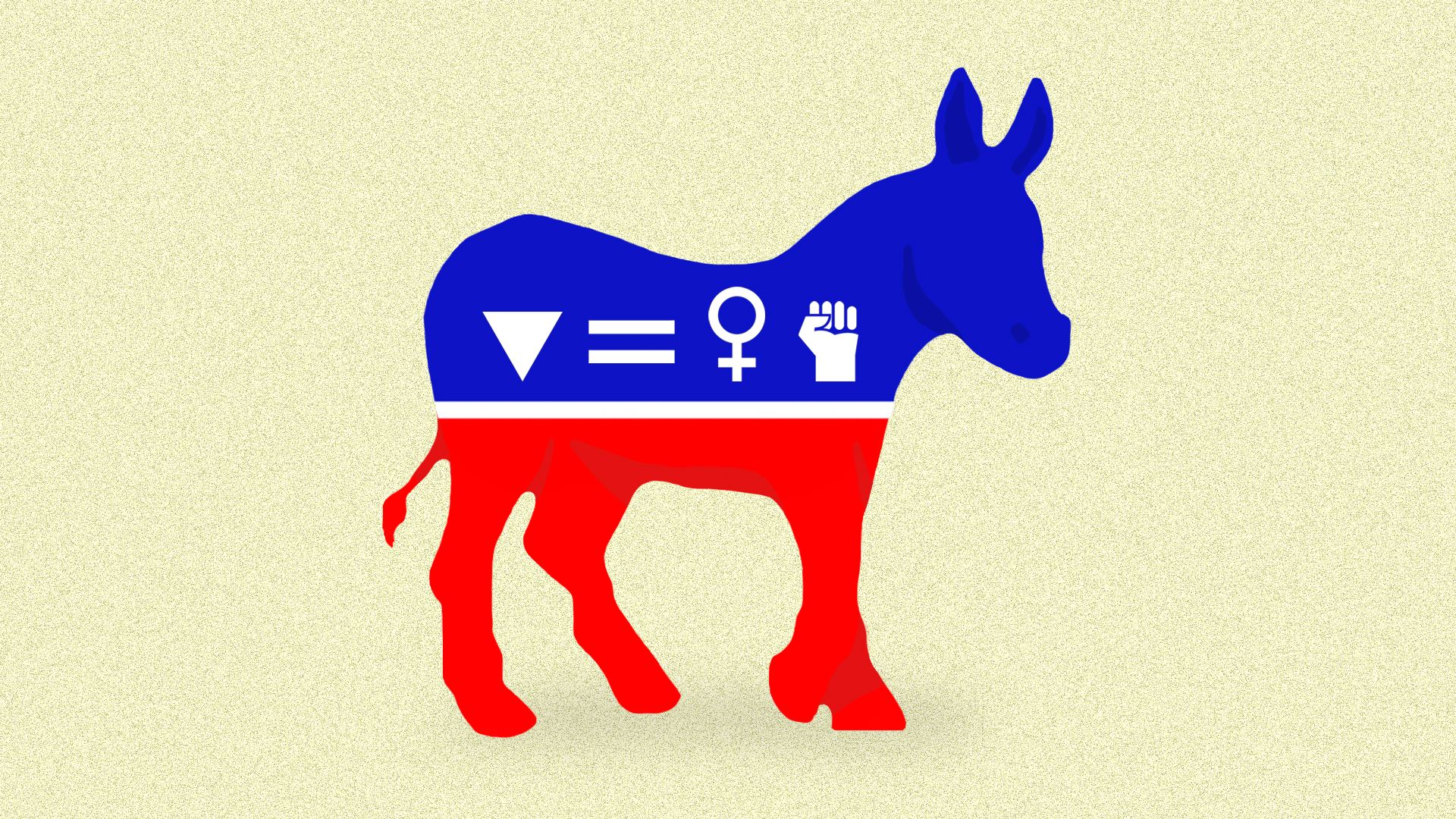 A Democratic donkey with symbols of identity politics