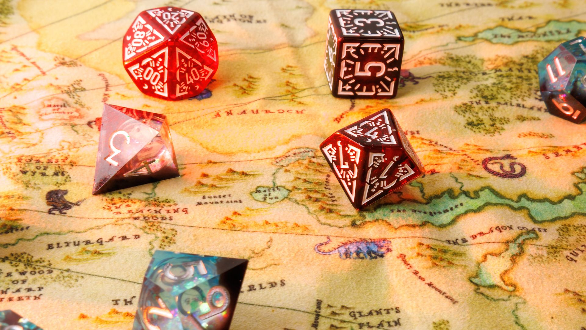 Image of a Dungeons & Dragons gameboard and dice.