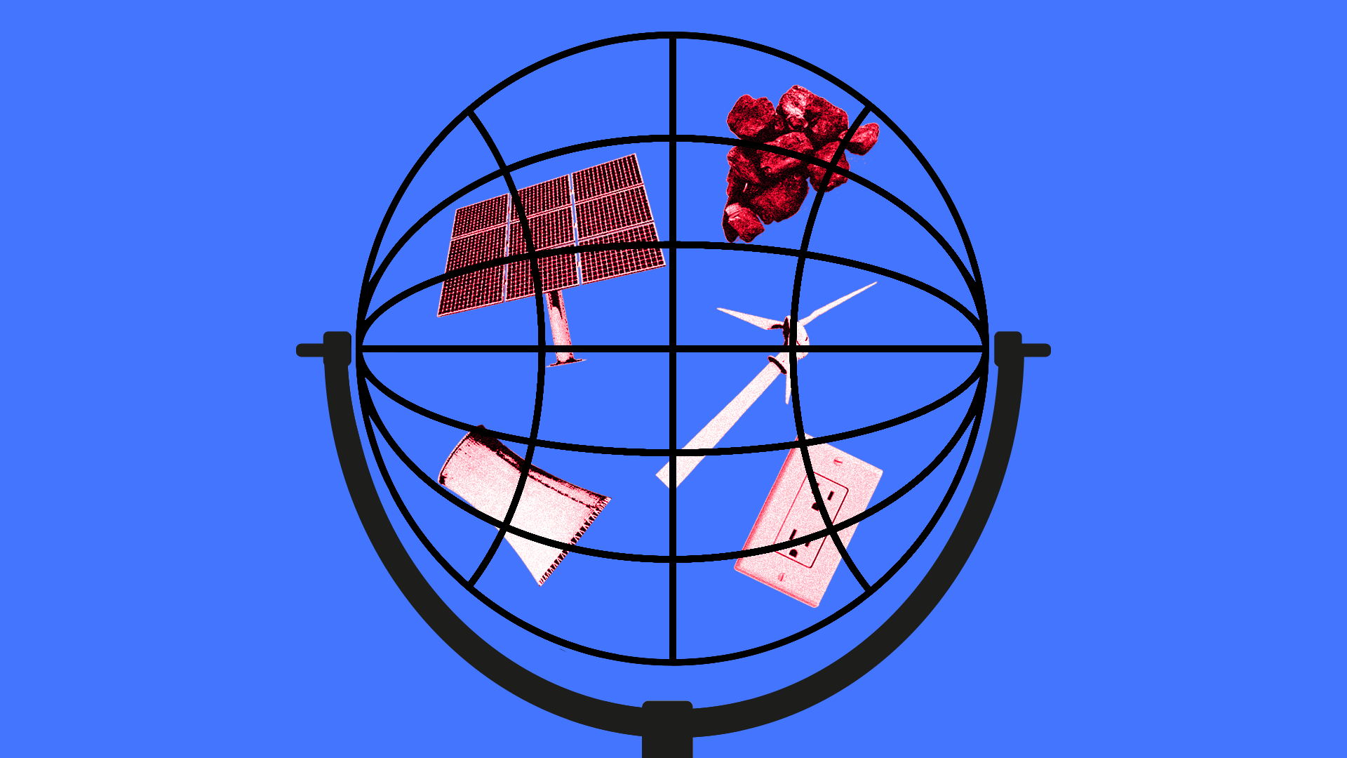 globe-like bingo cage with illustrations of different forms of energy