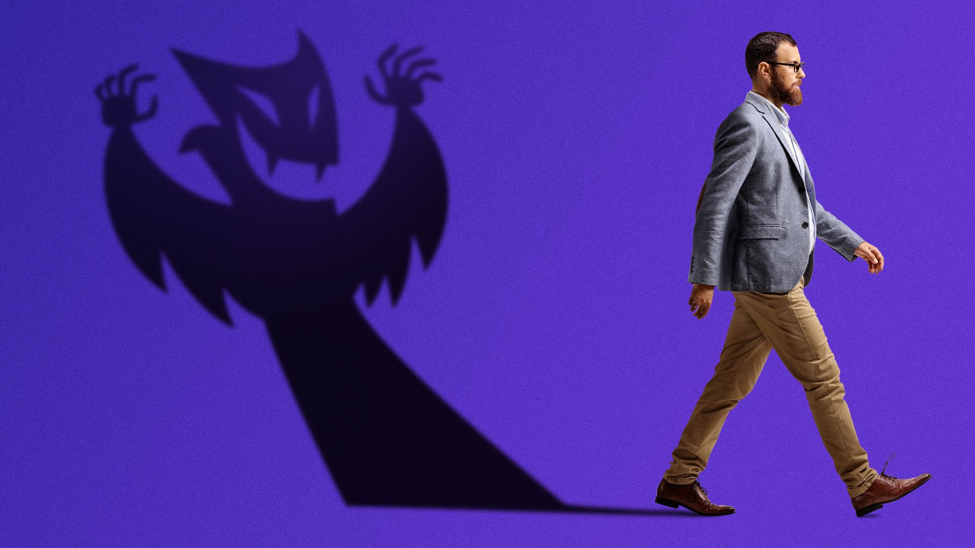 Illustration of an employee with a shadow resembling a vampire.