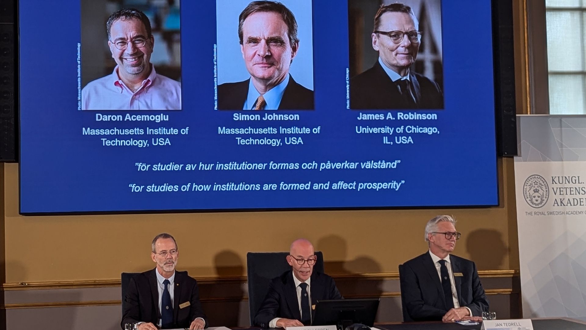 The Nobel Committee announces three winners of the 2024 economics prize