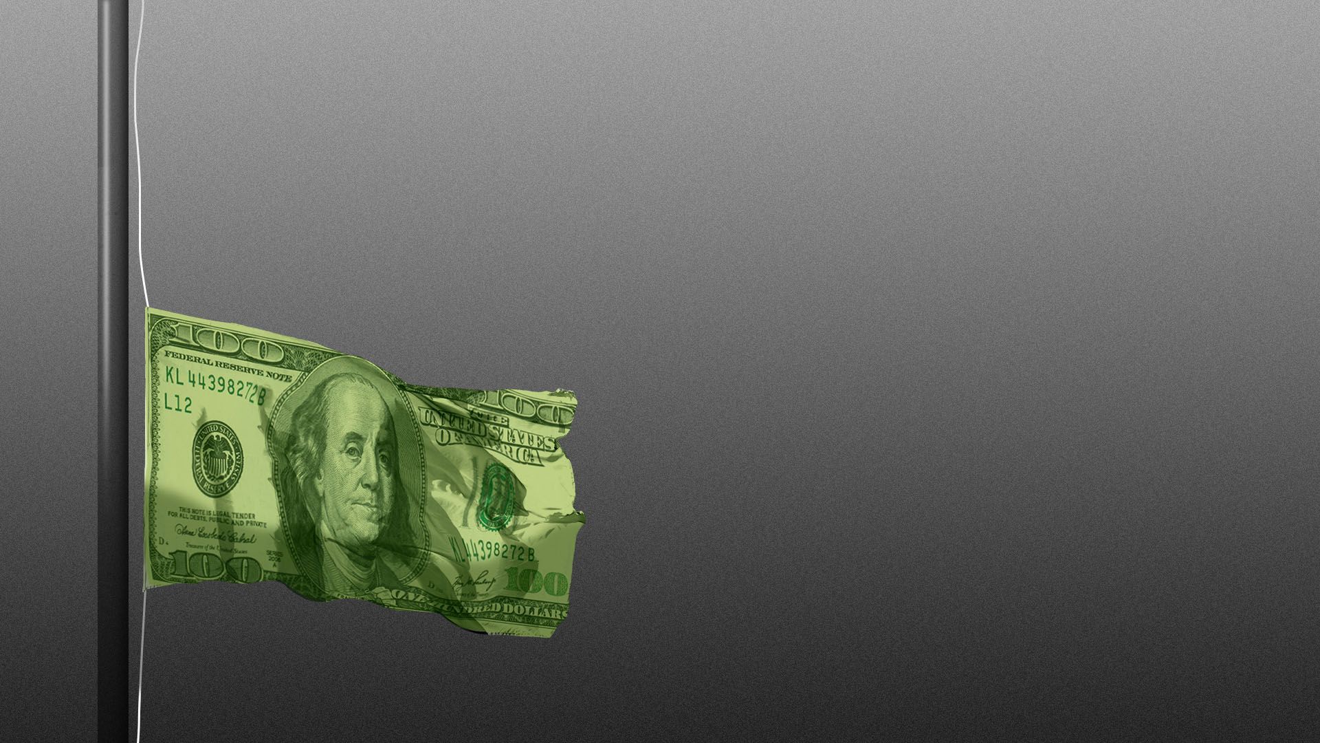 Illustration of a hundred dollar bill as a flag at half mast