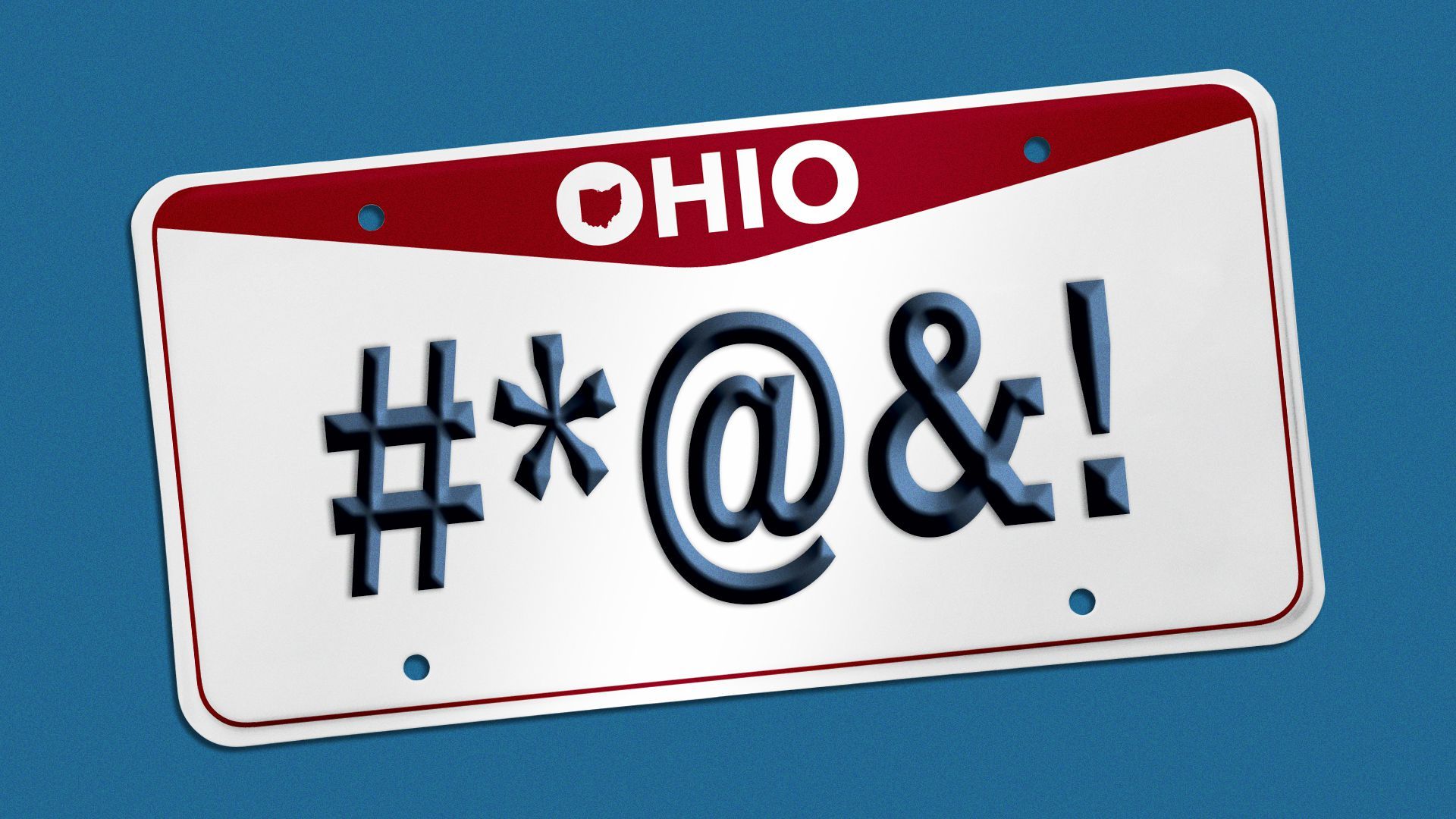 Illustration of an Ohio vanity license plate with symbols implying a swear word.