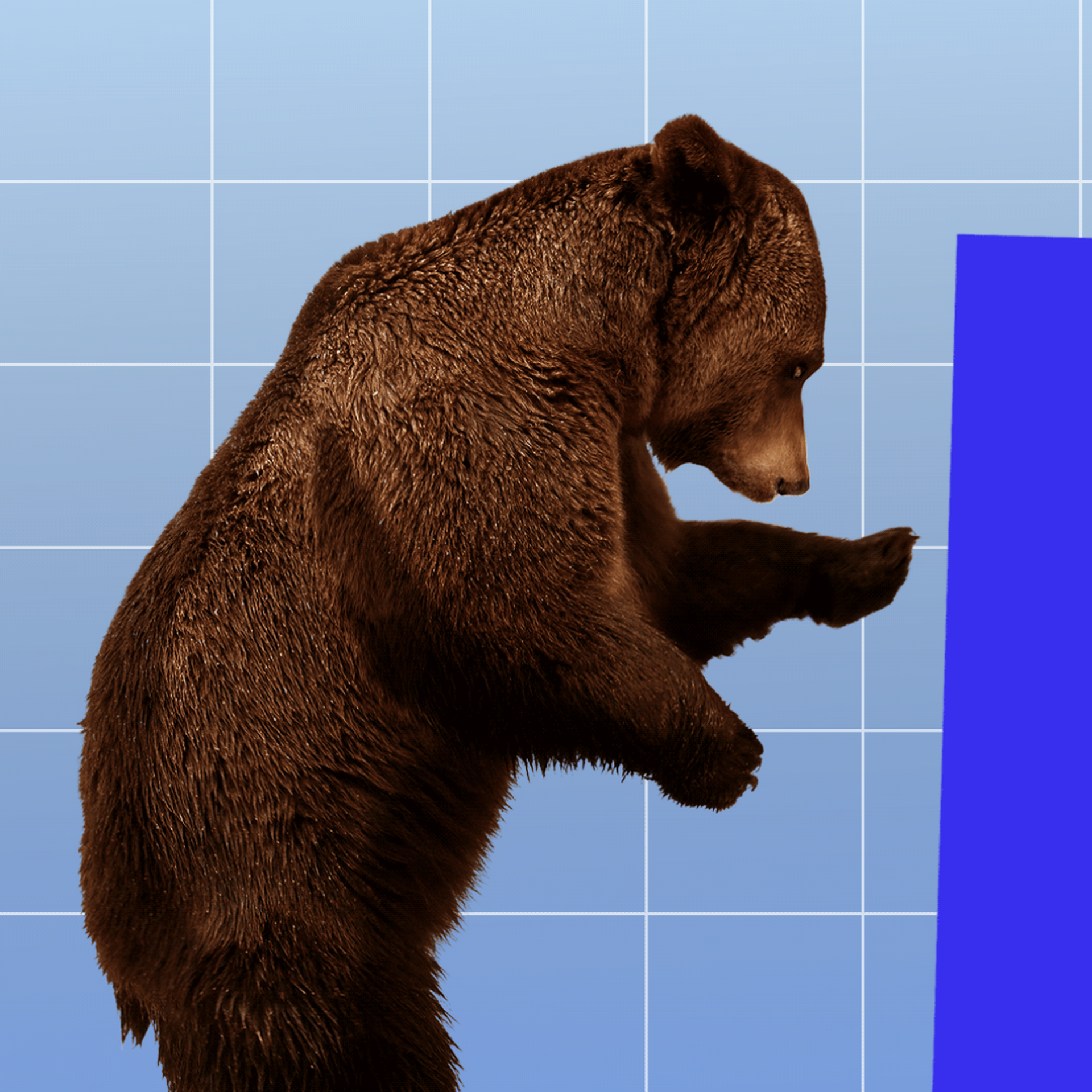 An illustration of a bear pushing a line in a bar graph