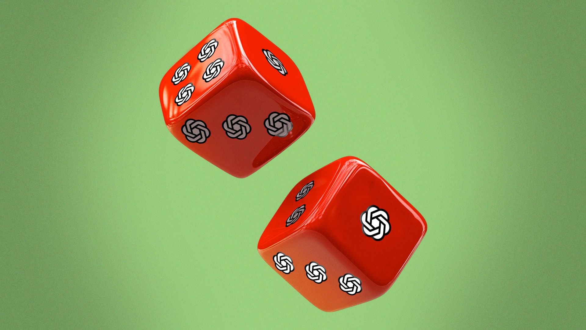 Illustration of two dice with the OpenAI logo instead of dots.
