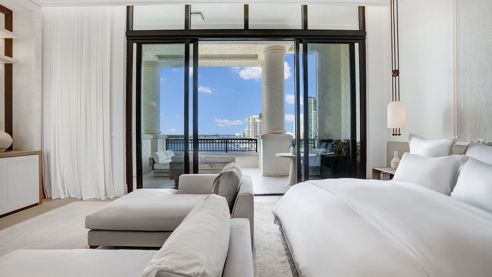 Bedroom inside Fisher Island penthouse.